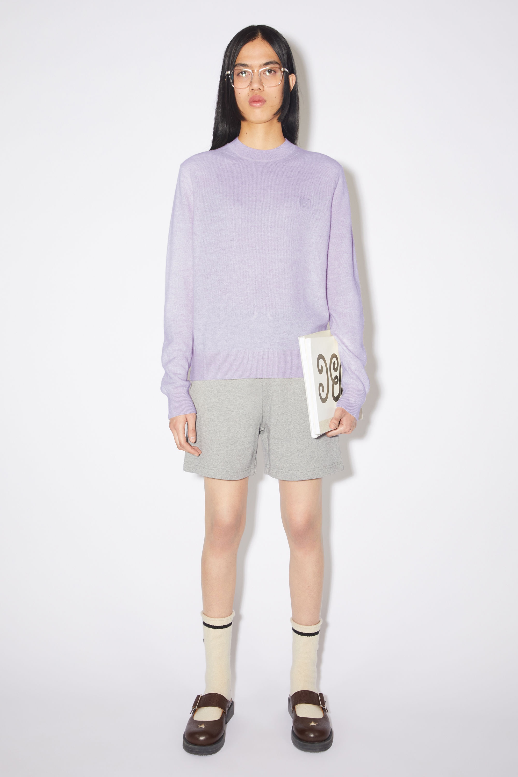 Wool crew neck sweater - Purple Melange - 2