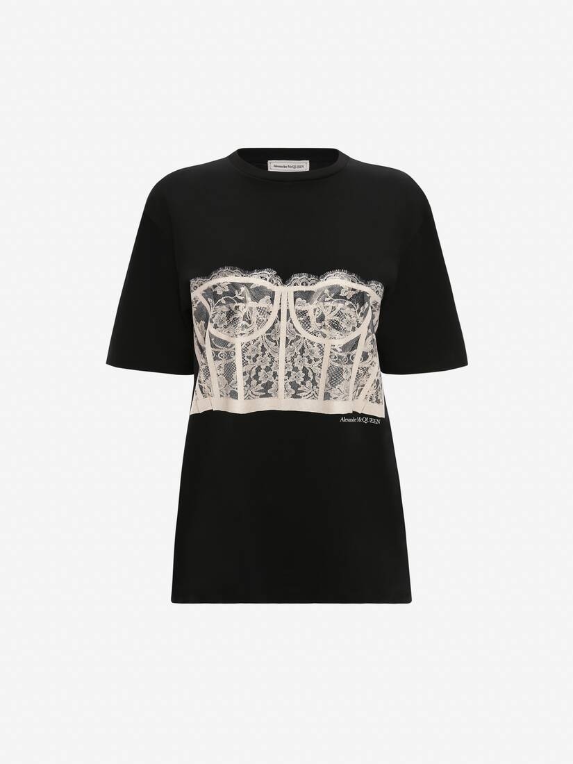 Women's Lace Corset T-shirt in Black - 1
