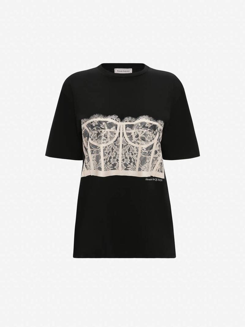 Women's Lace Corset T-shirt in Black 1