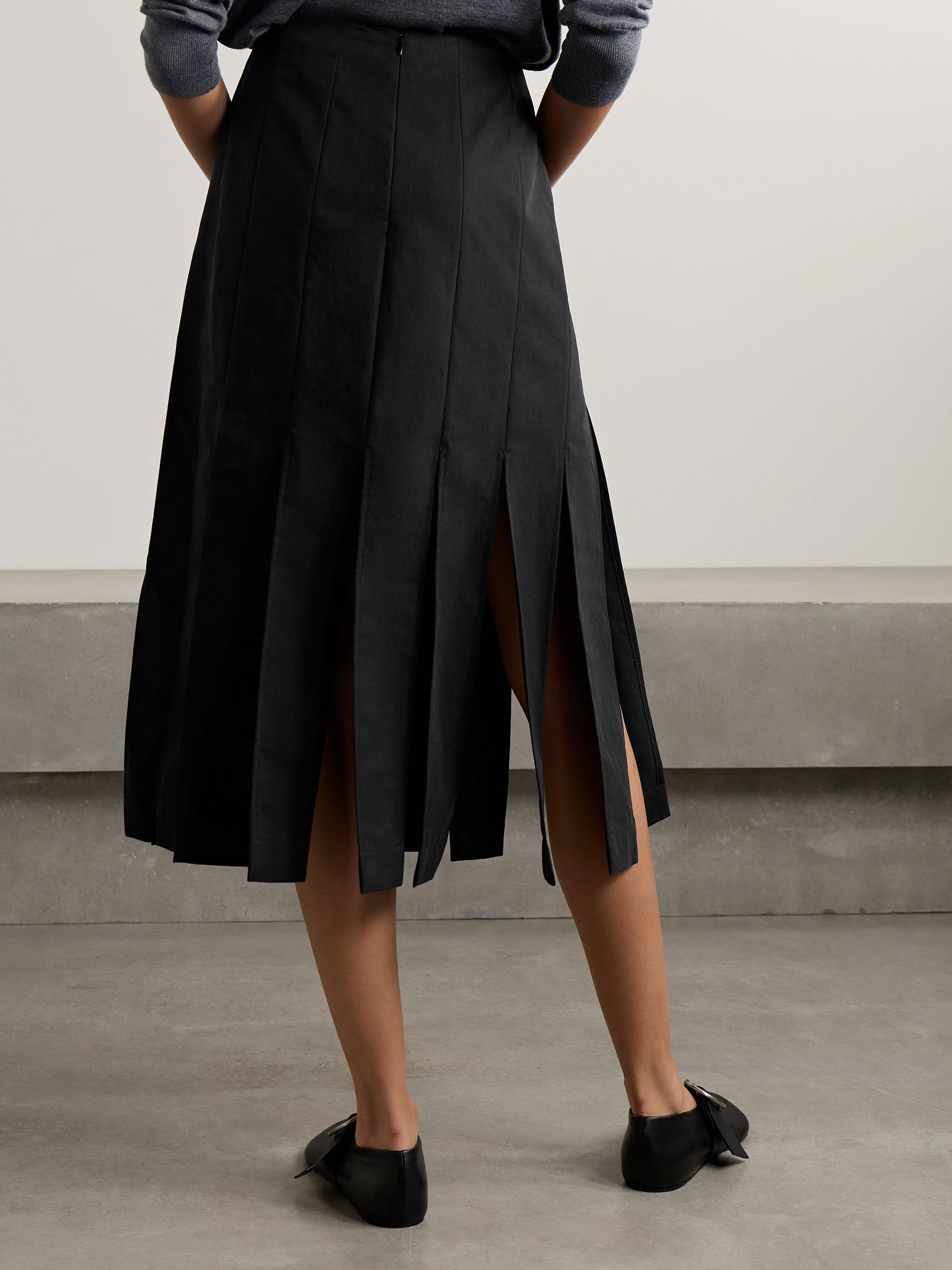 Cotton-blend canvas midi skirt Charcoal - 4