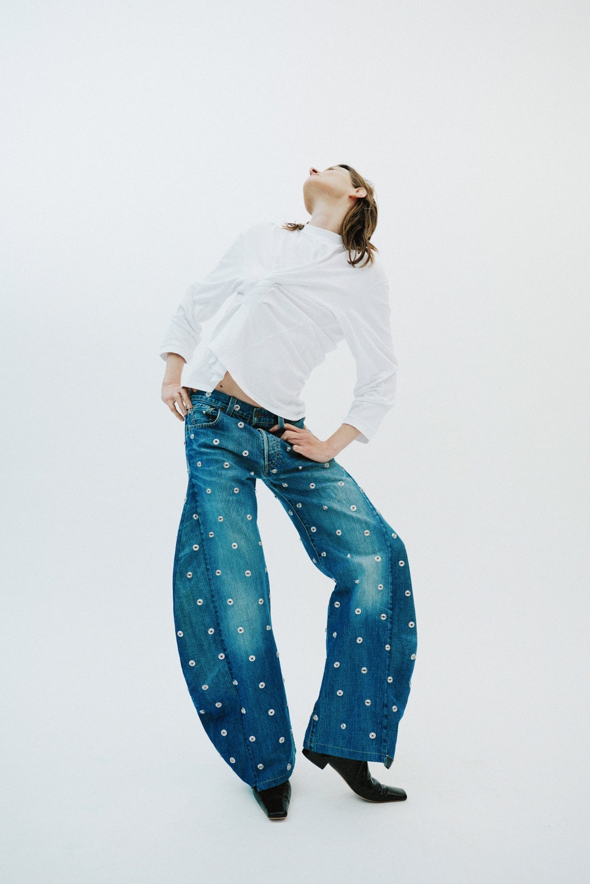 STUDDED ORGANIC JEANS BLUE DENIM - 16