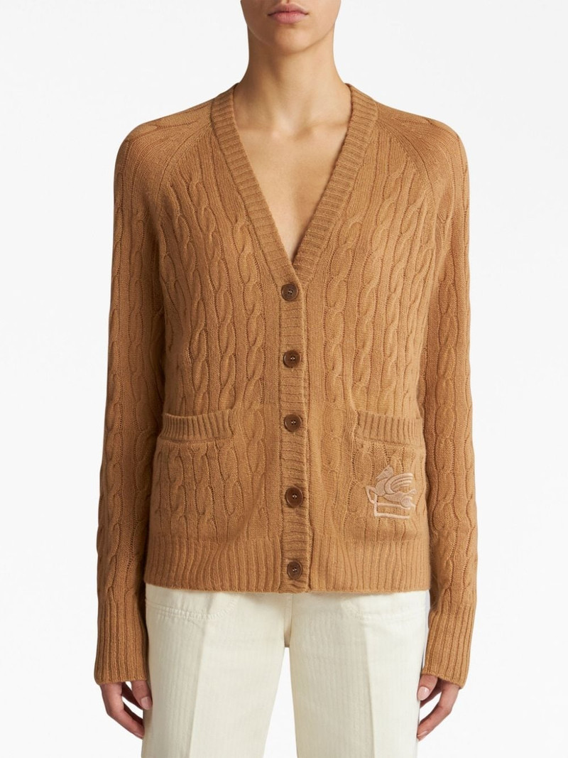 Etro Pegaso-motif cable-knit cardigan outlook