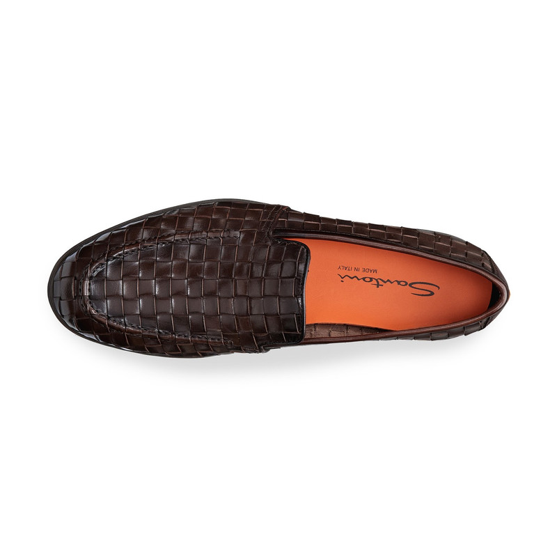 Men's dark brown woven leather loafer 4