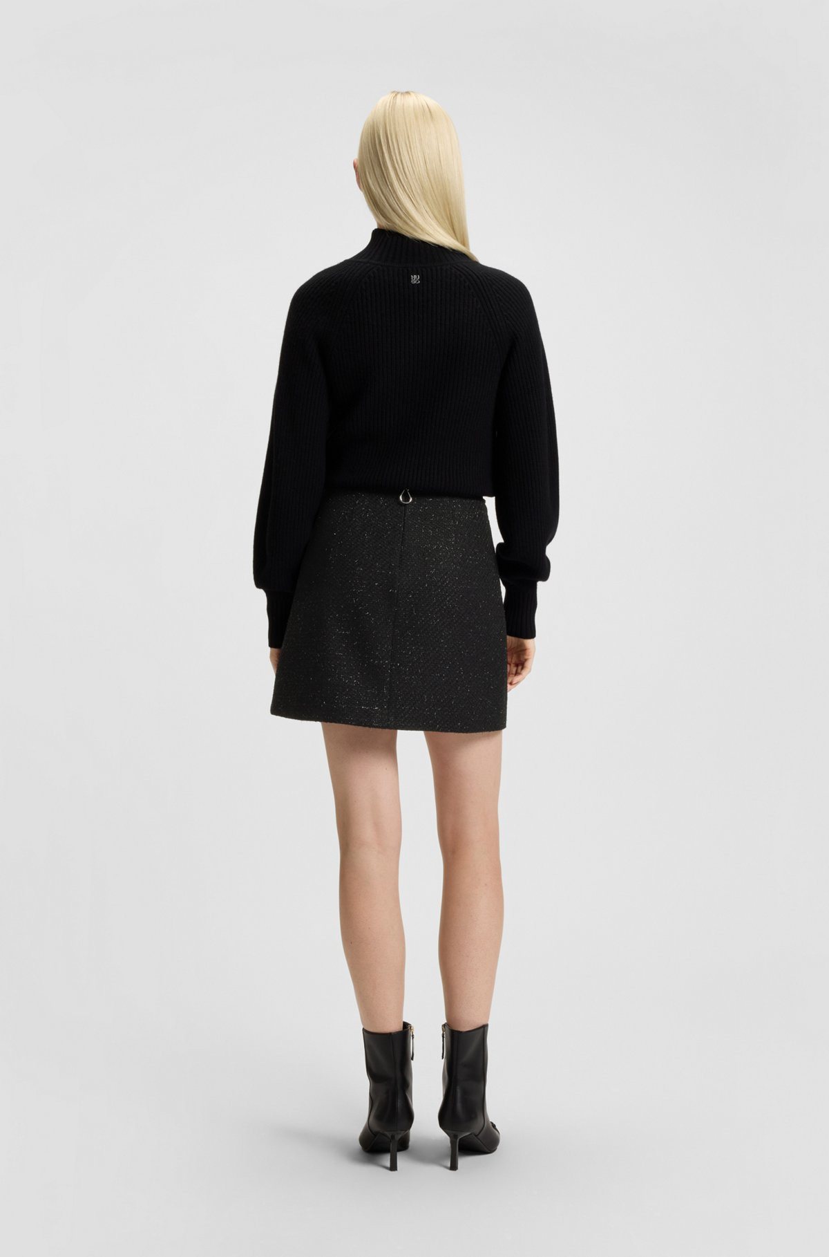 SPARKLING BOUCLÉ MINI SKIRT WITH CHAIN-TAPE TRIM - 4