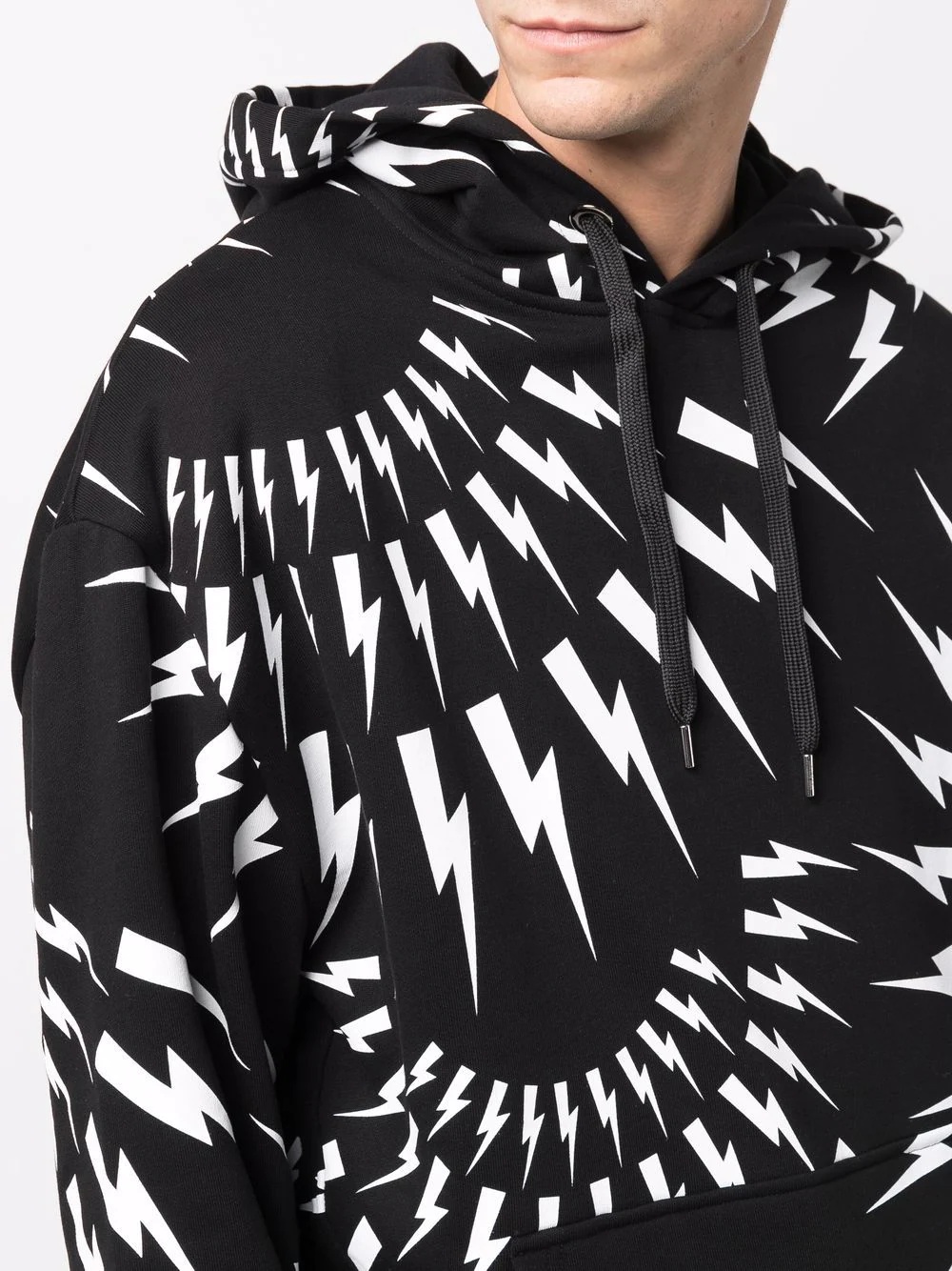 thunderbolt print cotton hoodie - 5