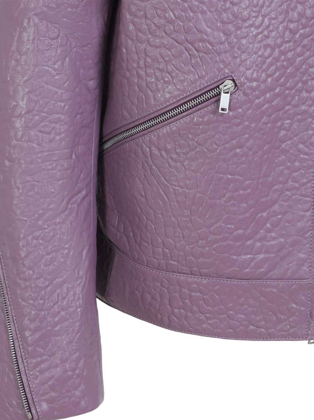 textured zip-fastening leather jacket - 4