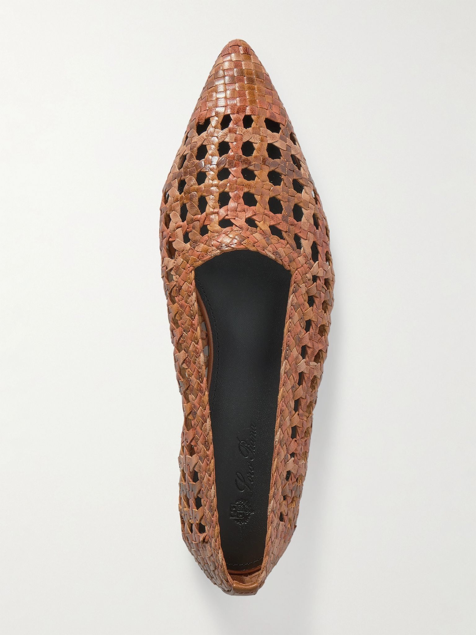 Ayame woven leather pointed-toe flats Tan - 5
