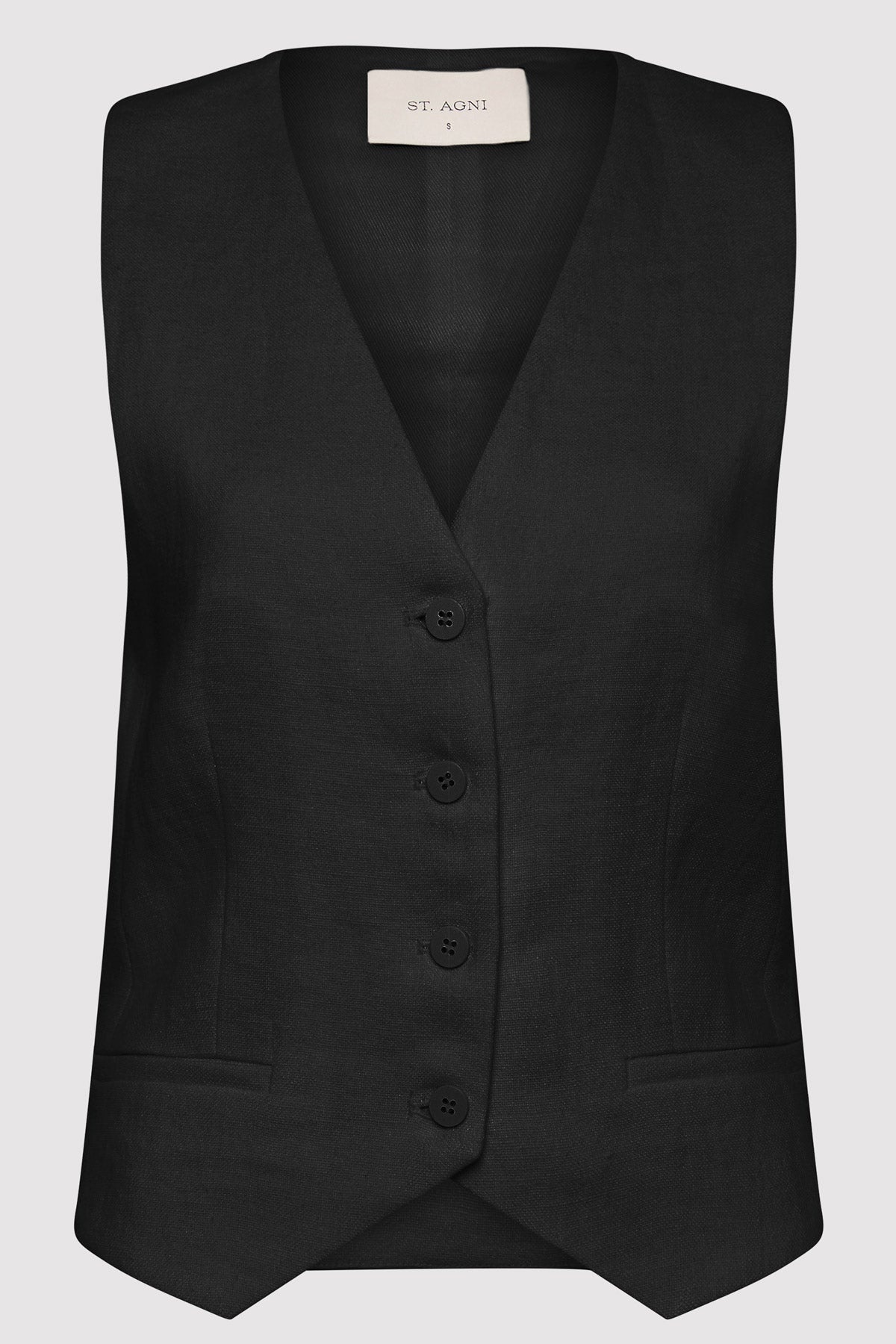 Tailored Linen Vest - Black - 1