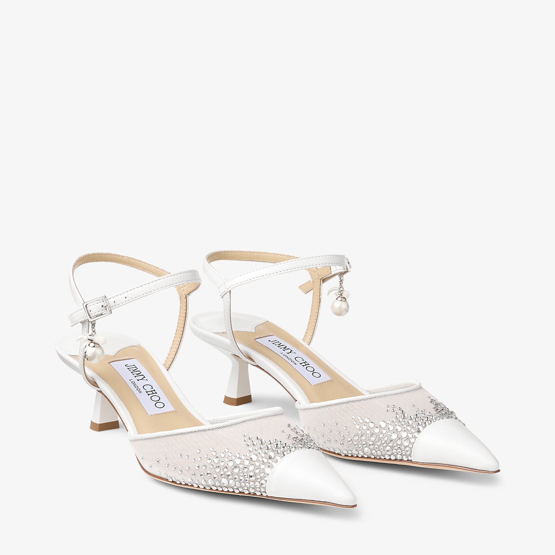 Aren Sling Back 45
White Crystal Mesh Slingbacks with Pearl Charm - 2