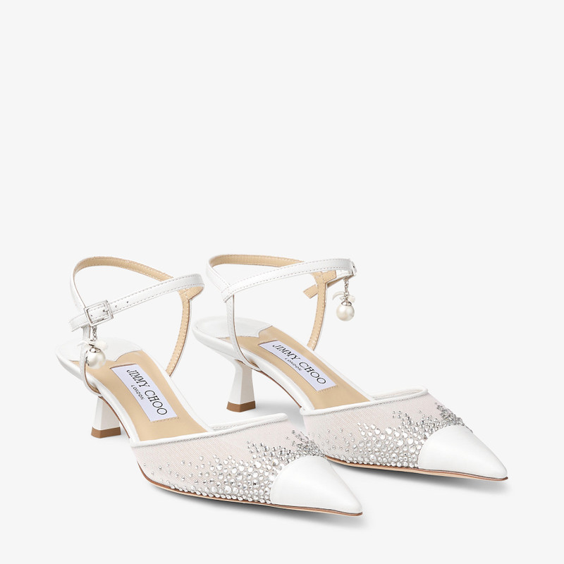 Aren Sling Back 45 White Crystal Mesh Slingbacks with Pearl Charm 2