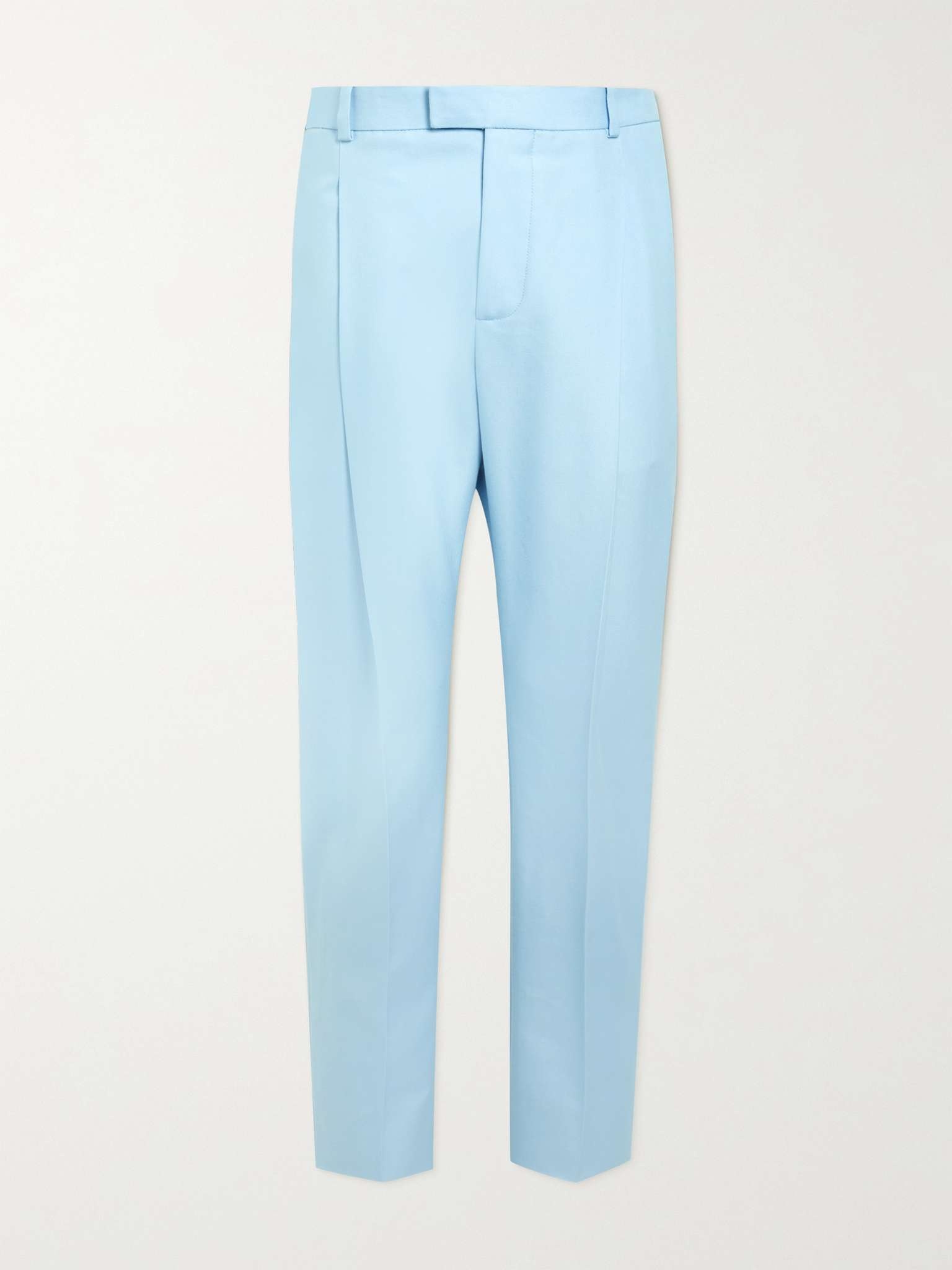 Tapered Pleated Cotton Suit Trousers - 1