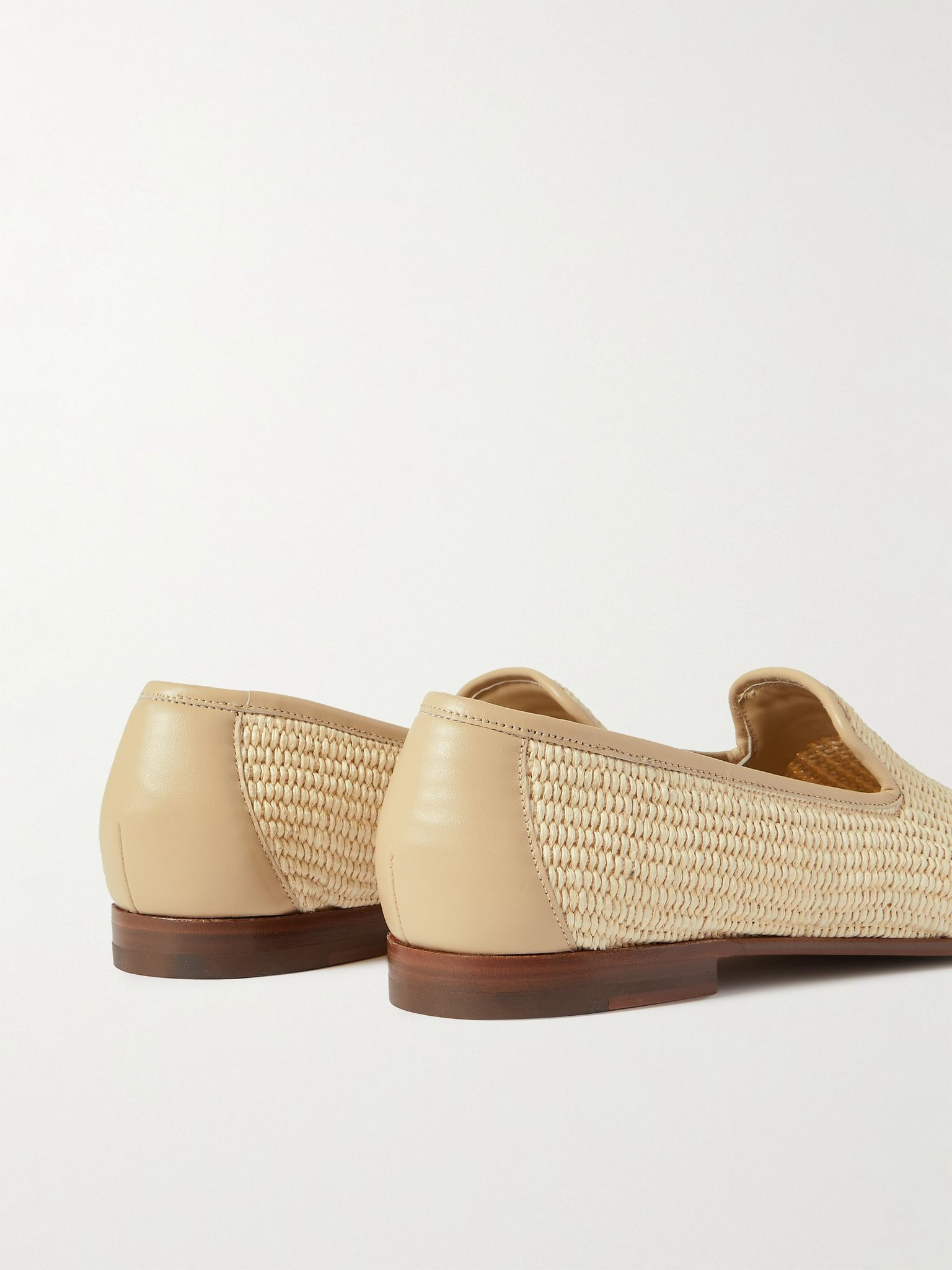 Mario Leather-Trimmed Raffia Loafers Beige - 4