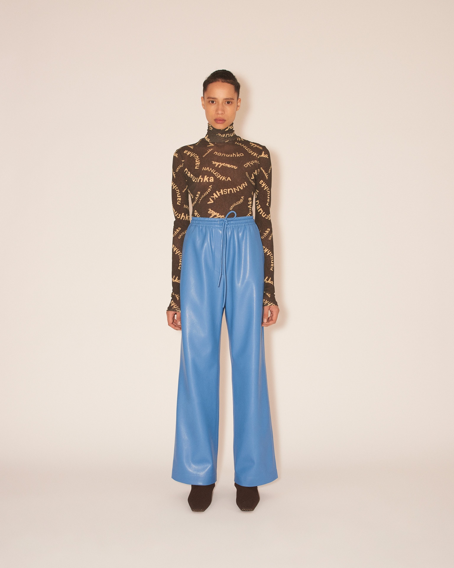 CALIE - OKOBOR™ alt-leather elasticated waist pants - Blue - 2