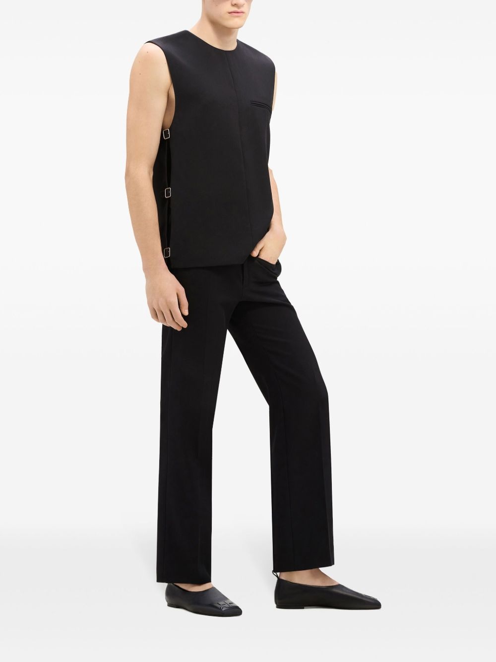 buckle-detail sleeveless wool top - 3