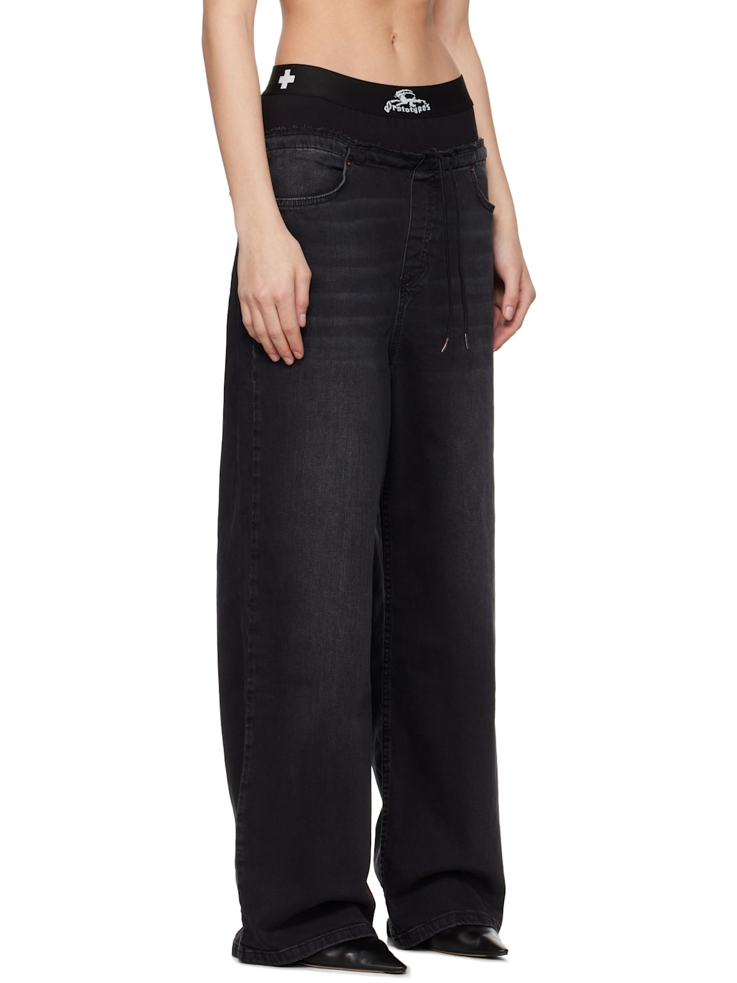 Black Waistband Regular Jeans - 2