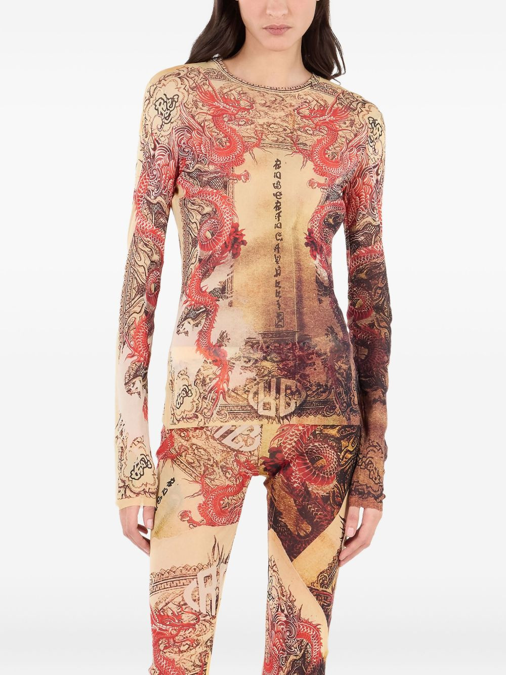 dragon-motif long-sleeve top - 3