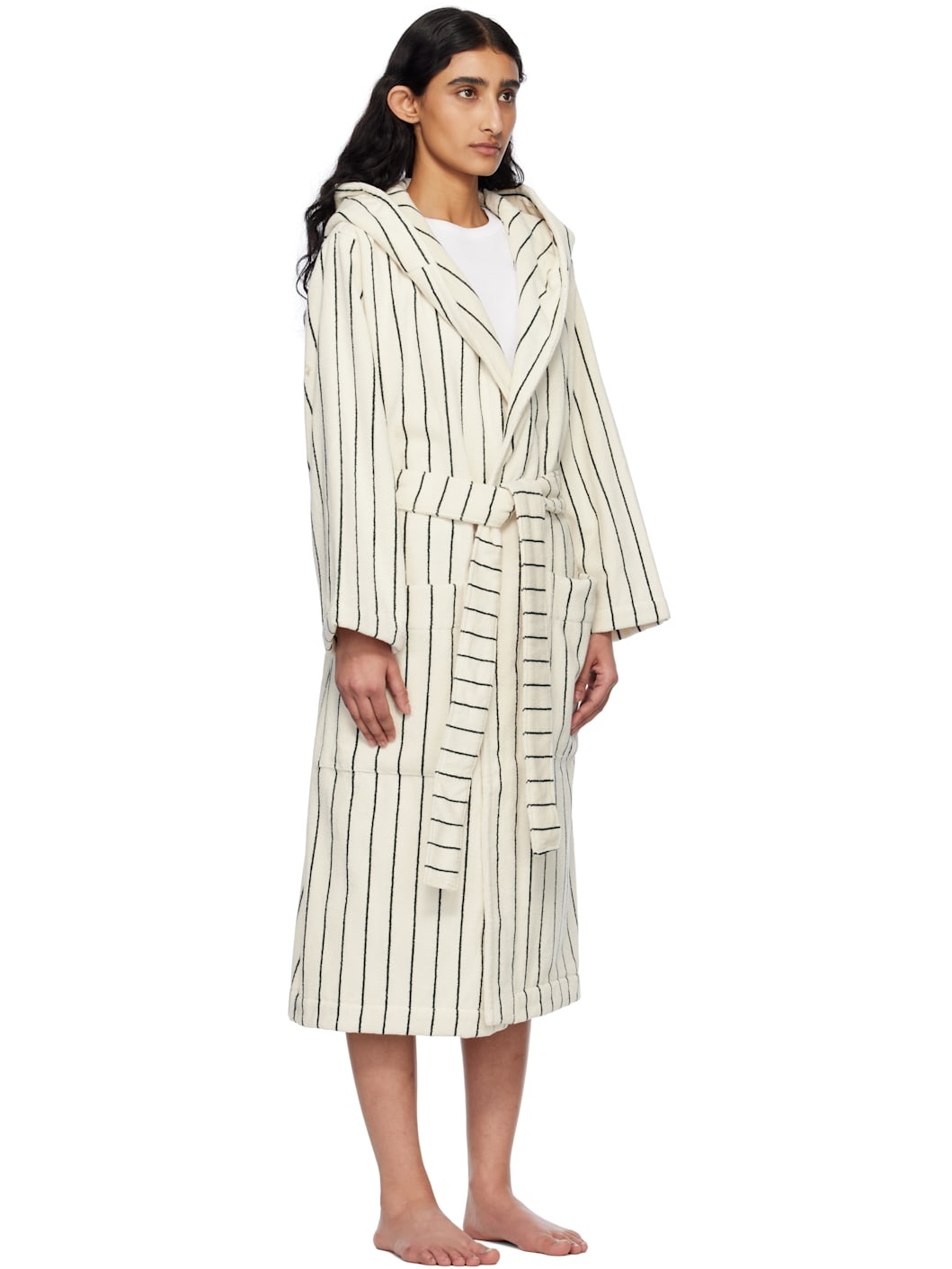 White & Green Terry Hooded Bathrobe - 2
