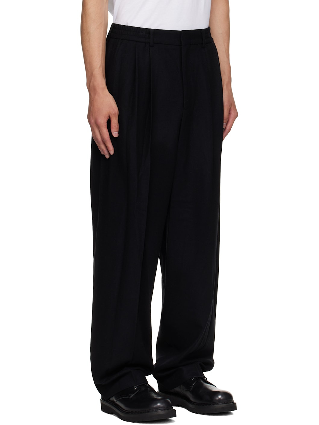 Black Two Tuck Wool Trousers - 2