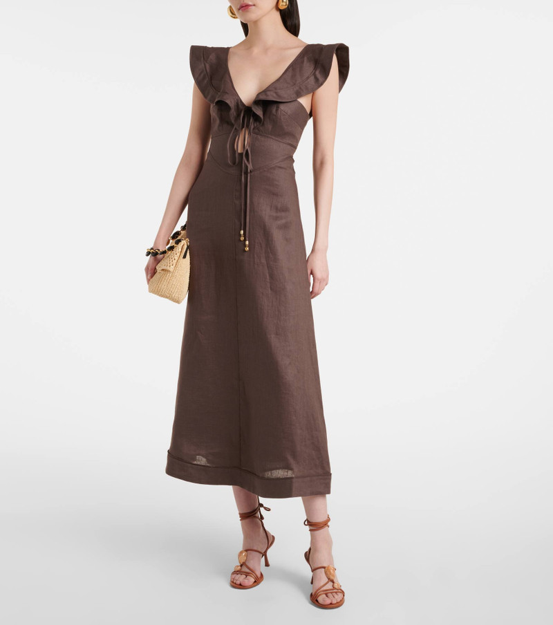 Zimmermann Rhiannon ruffled linen midi dress outlook