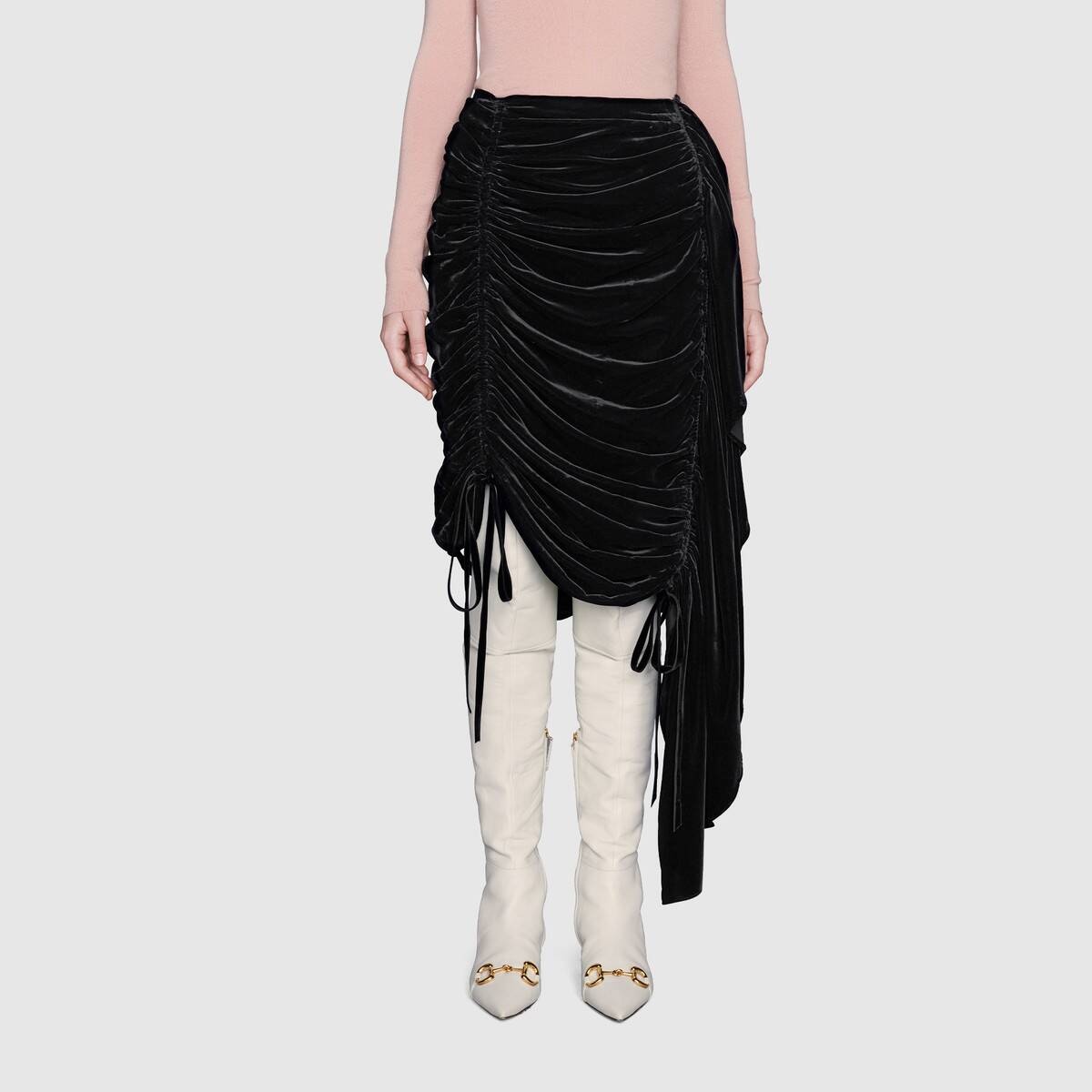 Draped velvet skirt with ruffle - 3