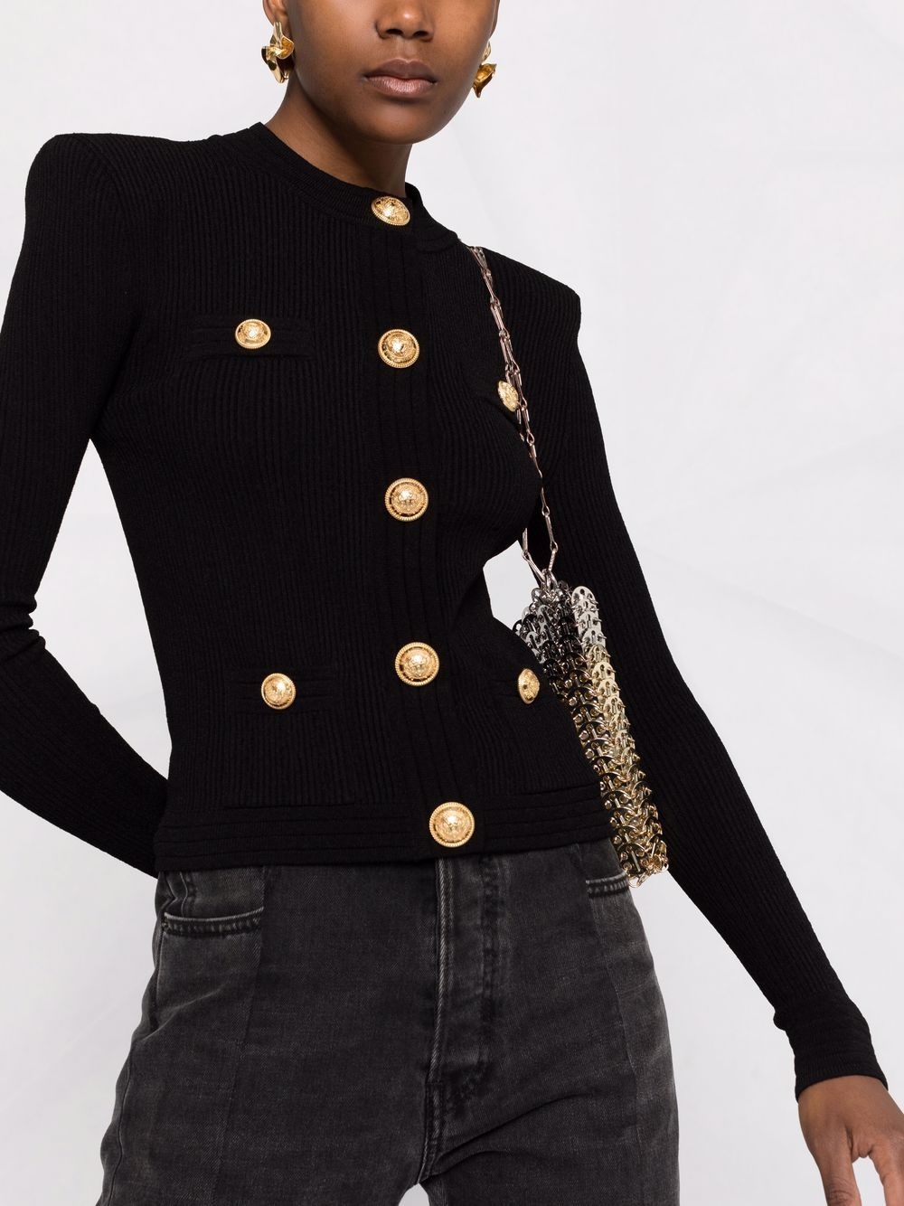 button-embellished ribbed cardigan - 5