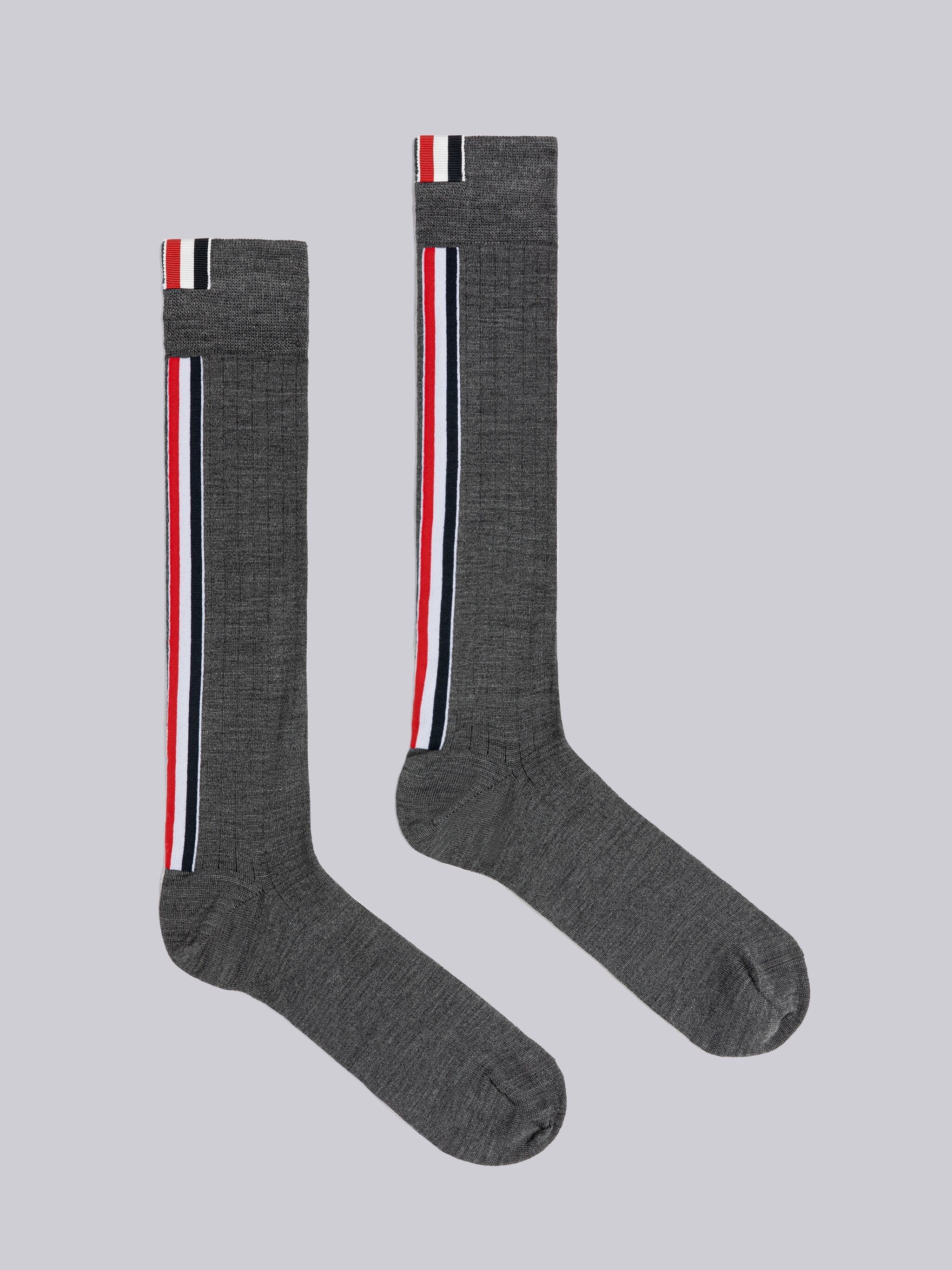 RIB STITCH MERINO STRIPE OVER THE CALF SOCKS - 1