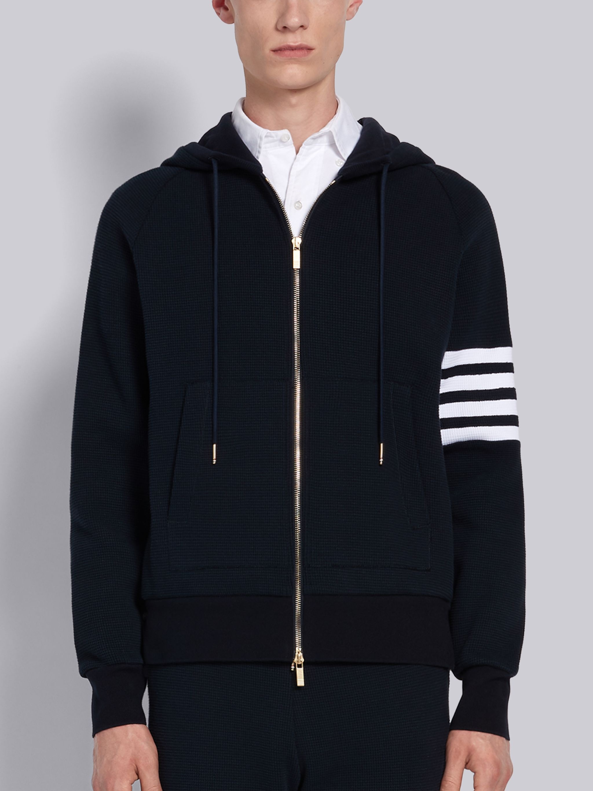 Navy Waffle Raglan Sleeve 4-Bar Hoodie - 1