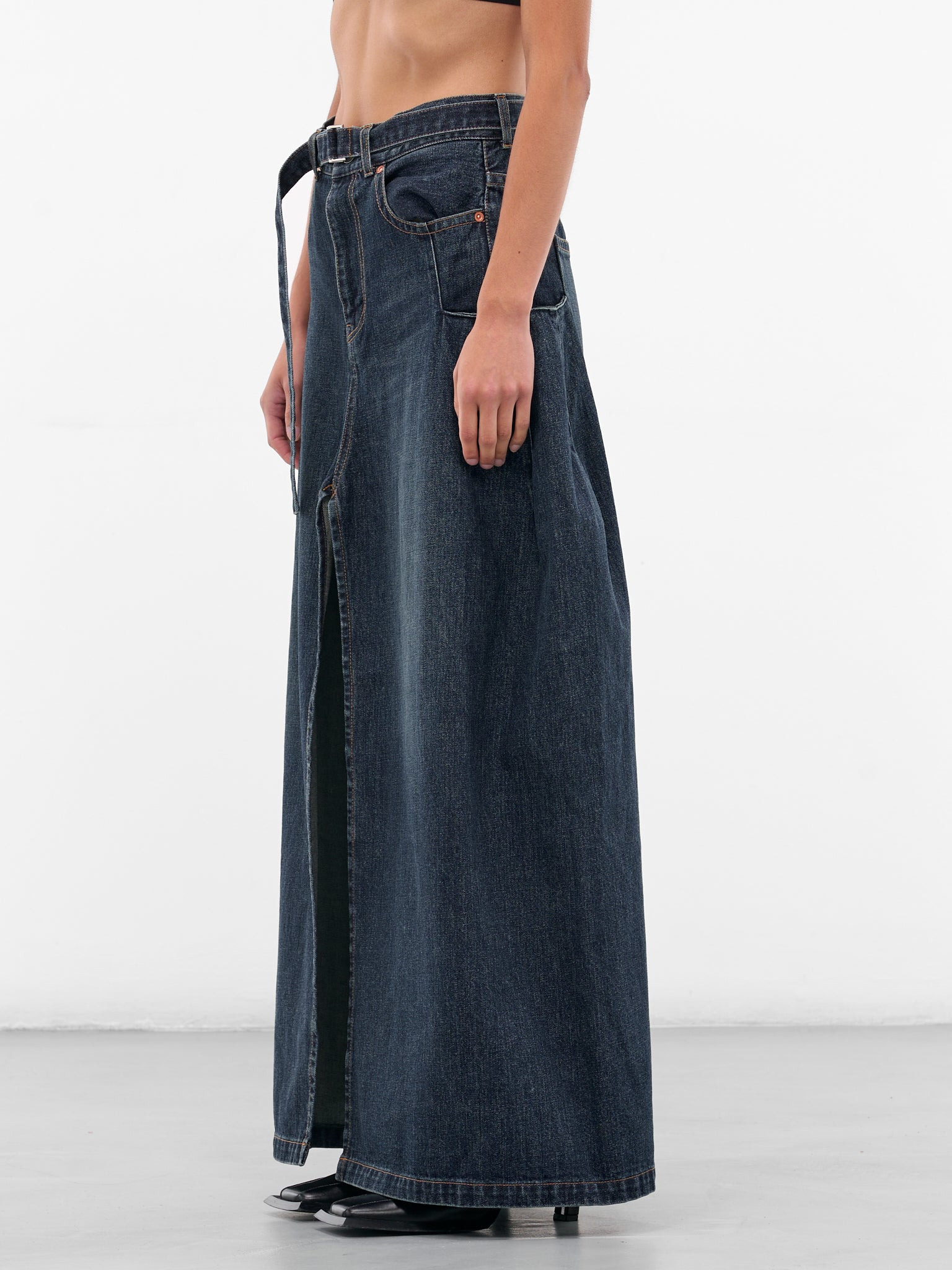 Blue Denim Deconstructed Maxi Skirt - 2