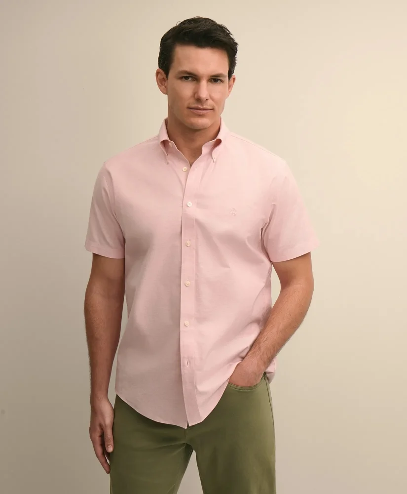 Stretch Cotton Non-iron Oxford Polo Button Down, Short Sleeve Sport Shirt - 1