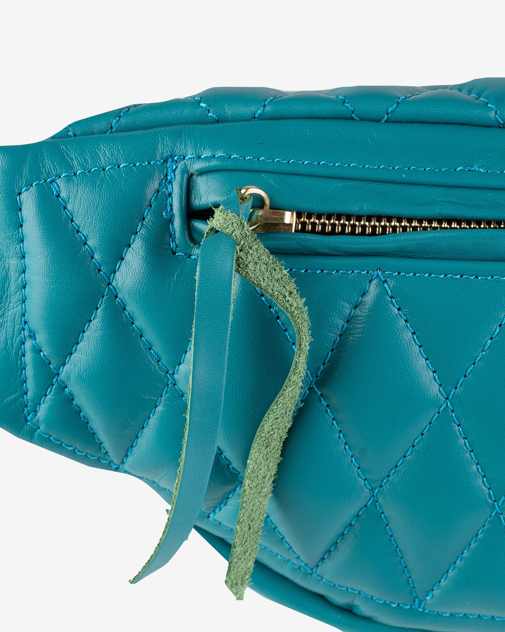 IHE-45-BLU Diamond Stitched Leather Waist Bag - Blue - 6