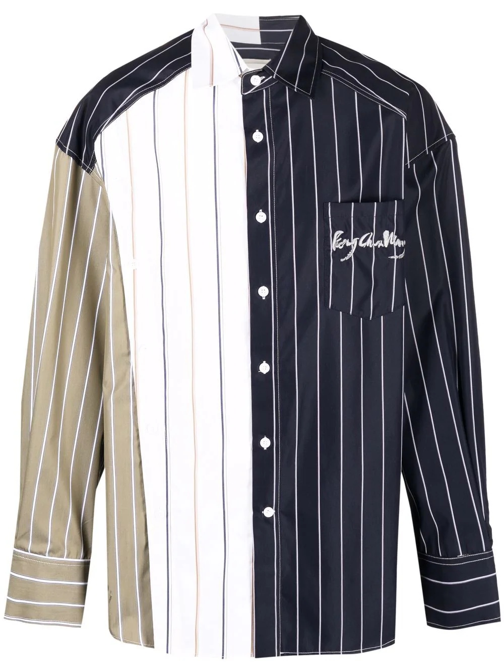 pinstriped colour-block shirt - 1