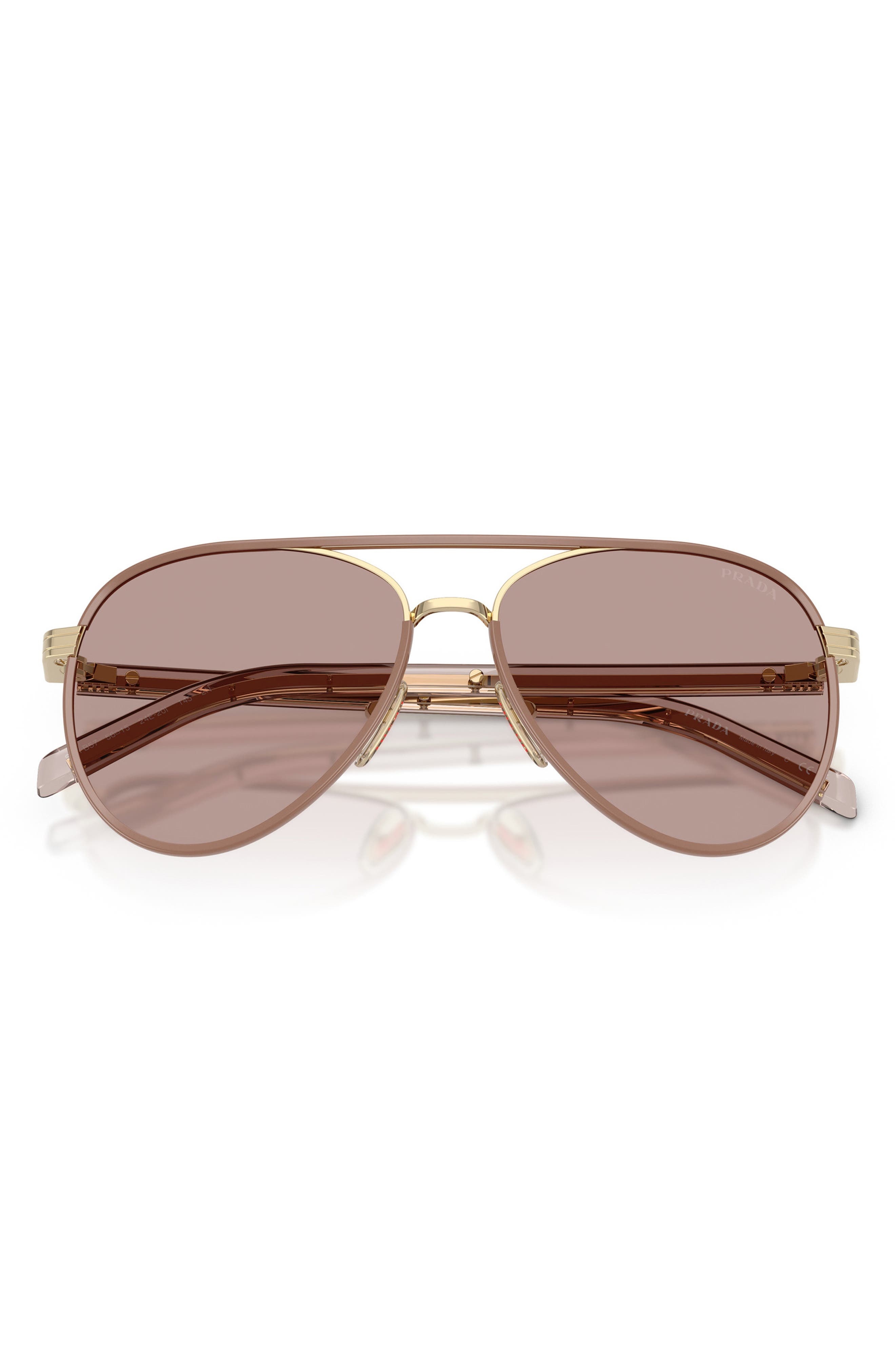 Prada 59mm Pilot Sunglasses in Pale Gold/Light Purple Brown at Nordstrom - 3