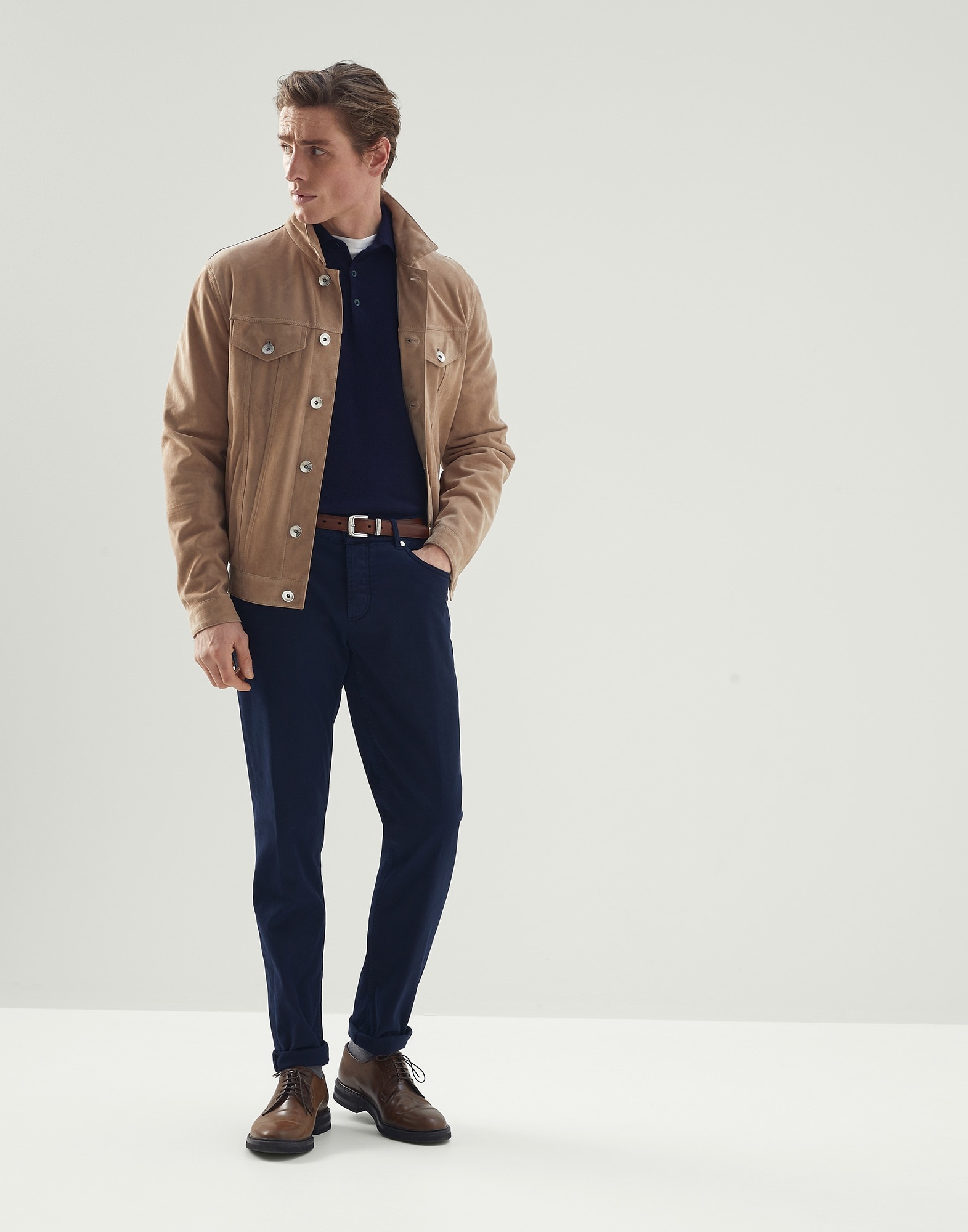Dyed comfort denim traditional fit five-pocket trousers - 4