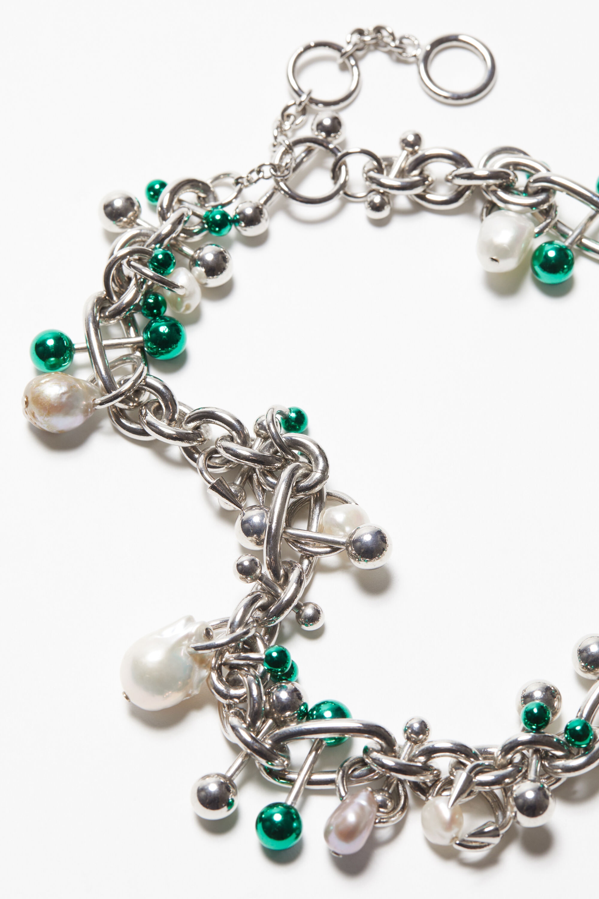 Multi charm necklace - Silver/green - 4