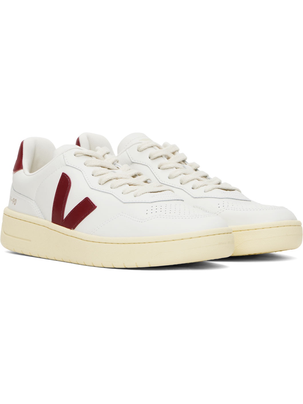 White & Burgundy V-90 Leather Sneakers - 4
