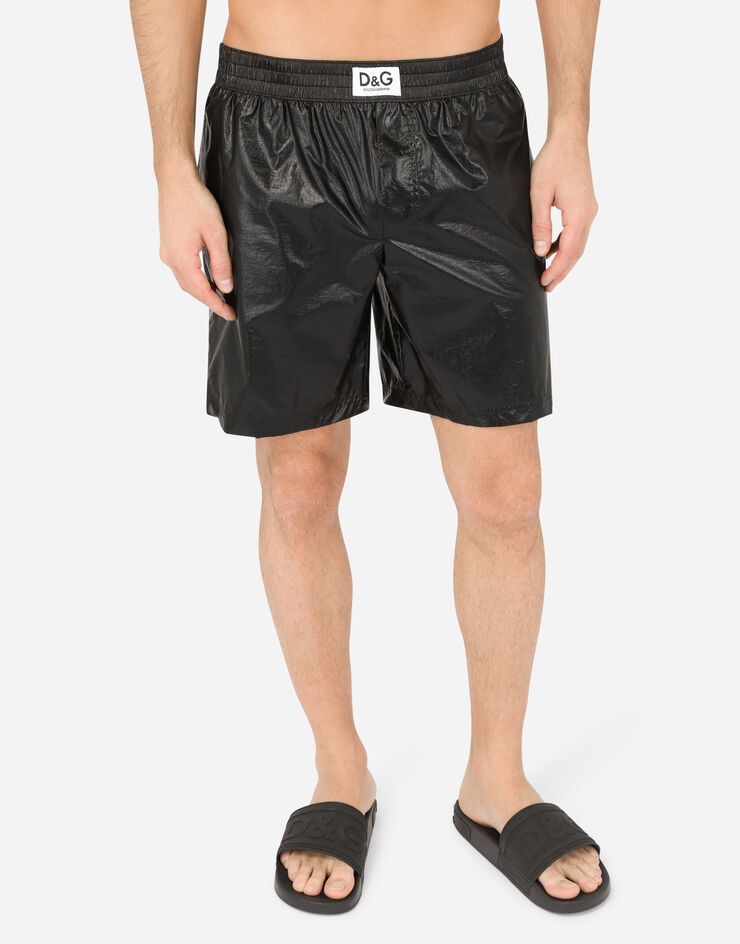 Laminated mid-length swim trunks with D&G patch - 4