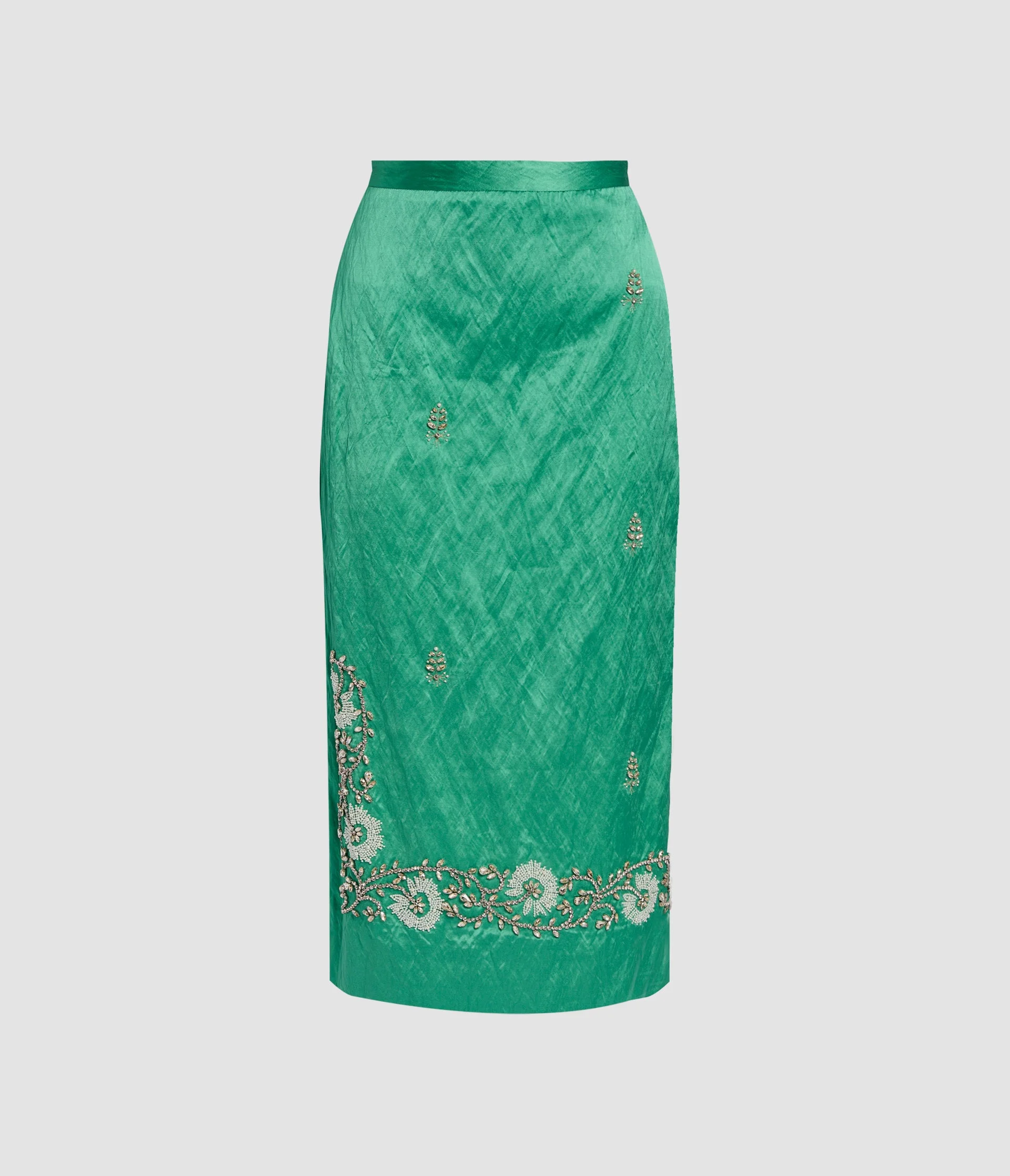 EMBELLISHED TEXTURED SATIN MIDI PENCIL SKIRT - 1