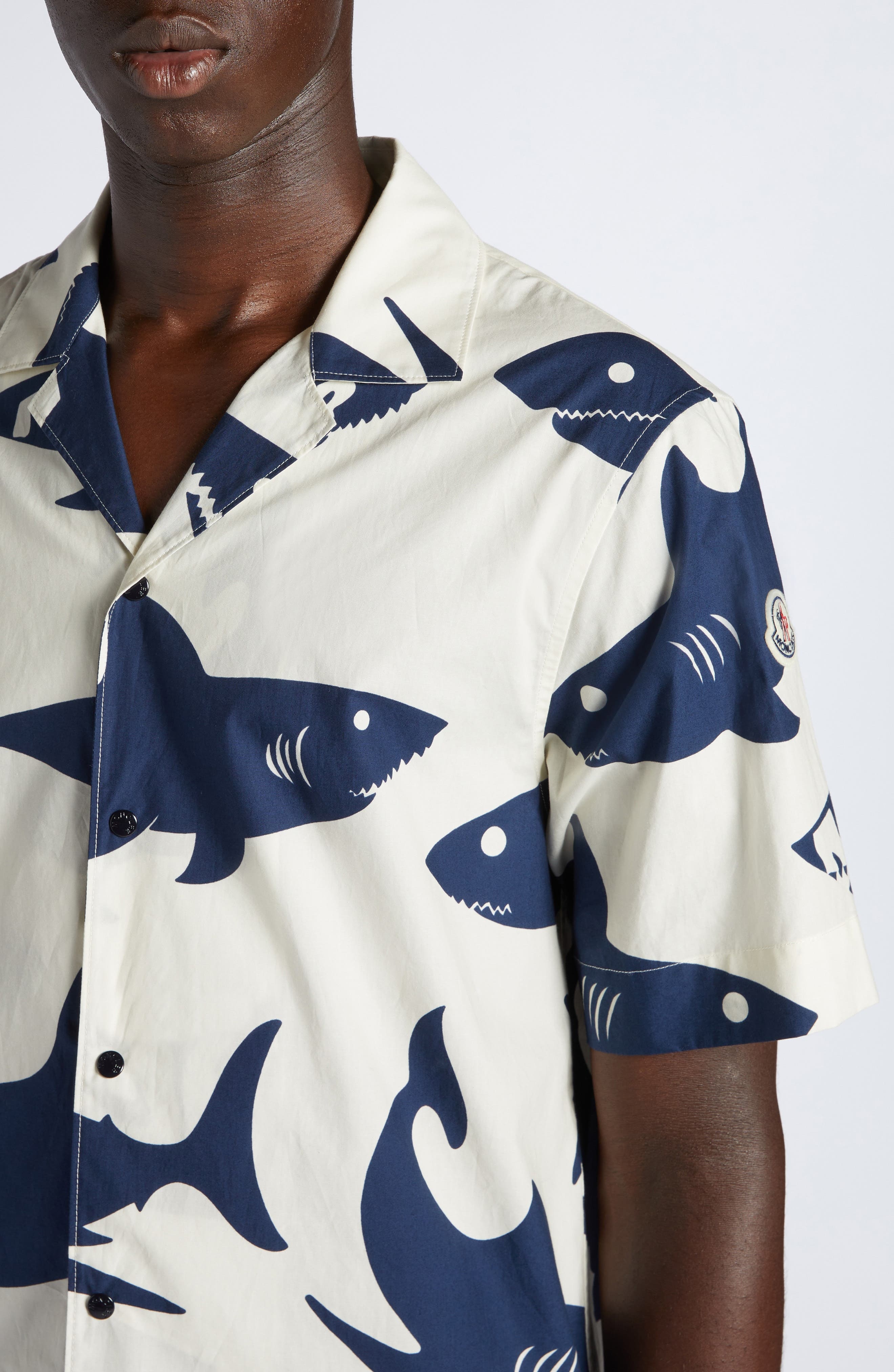 Moncler Shark Print Cotton Snap-Up Shirt in Blue at Nordstrom - 4