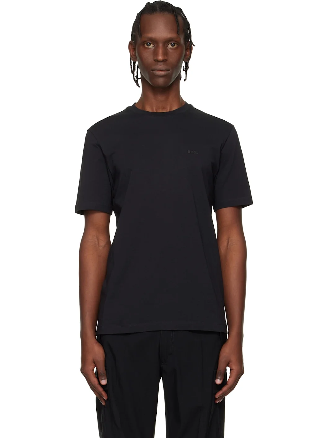Black Logo Detail Cotton-Jersey T-shirt - 1