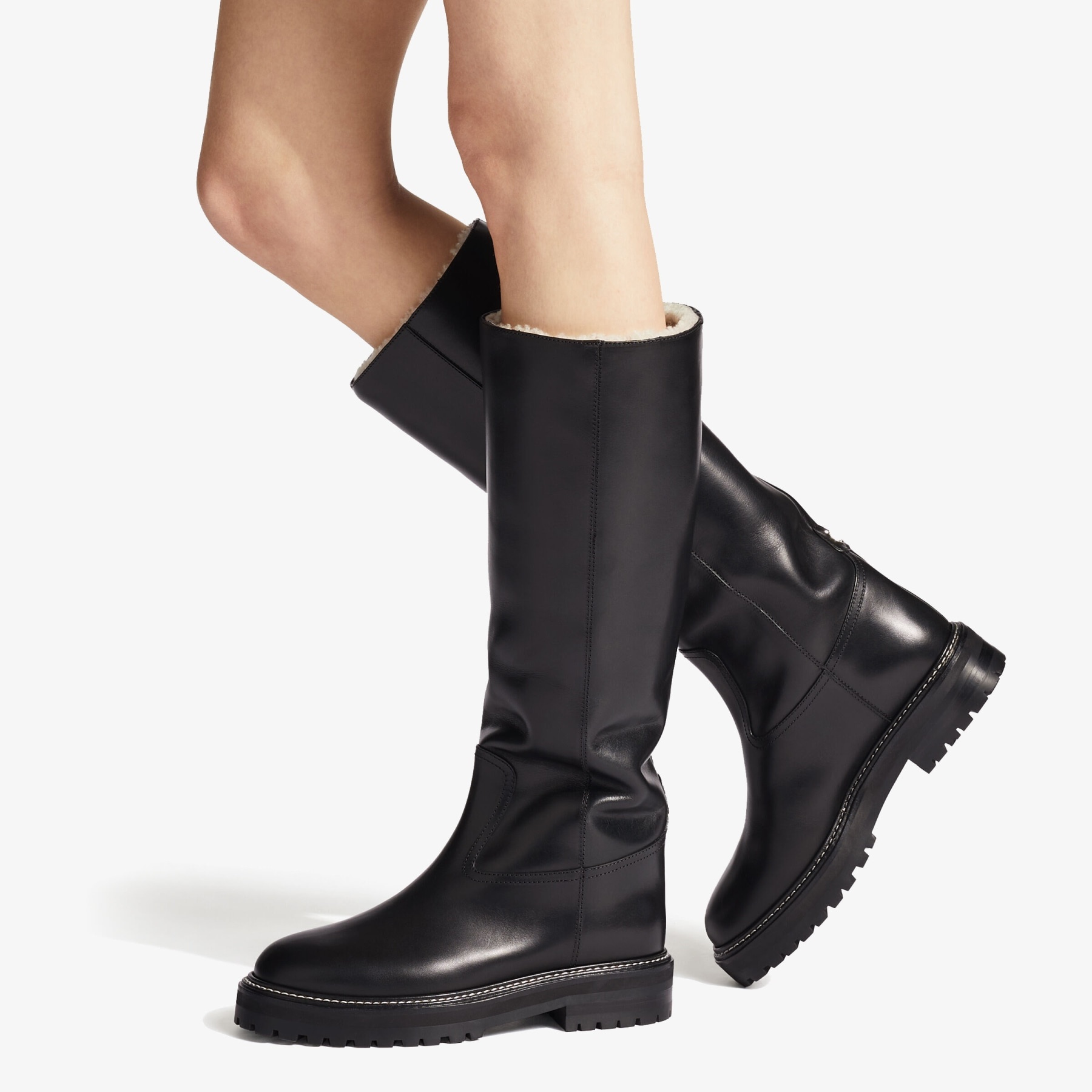 Yomi Flat
Black Soft Vachetta Leather Knee-High Boots with Natural Shearling Lining - 2