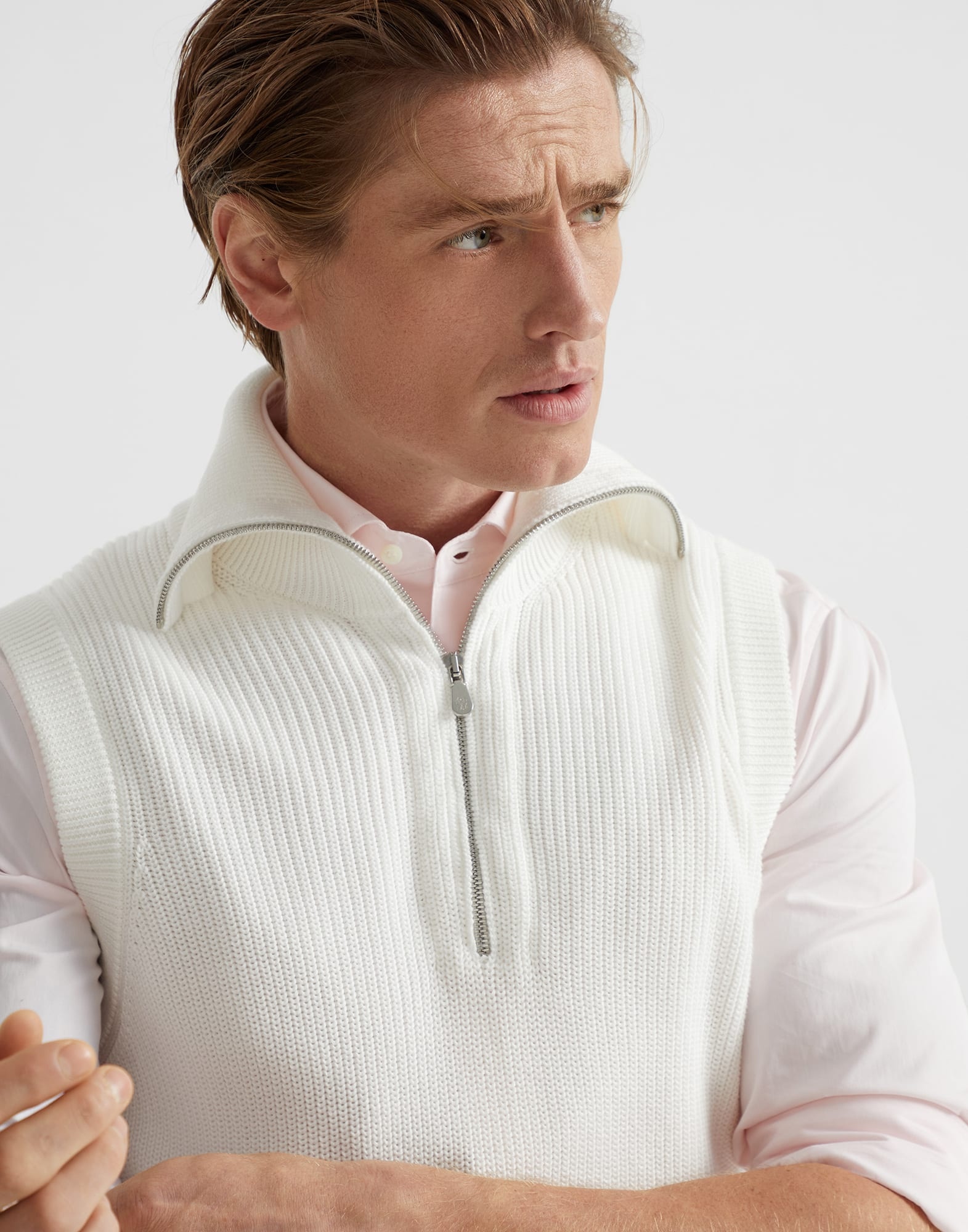 Cotton half English rib sweater vest with half zip - 3