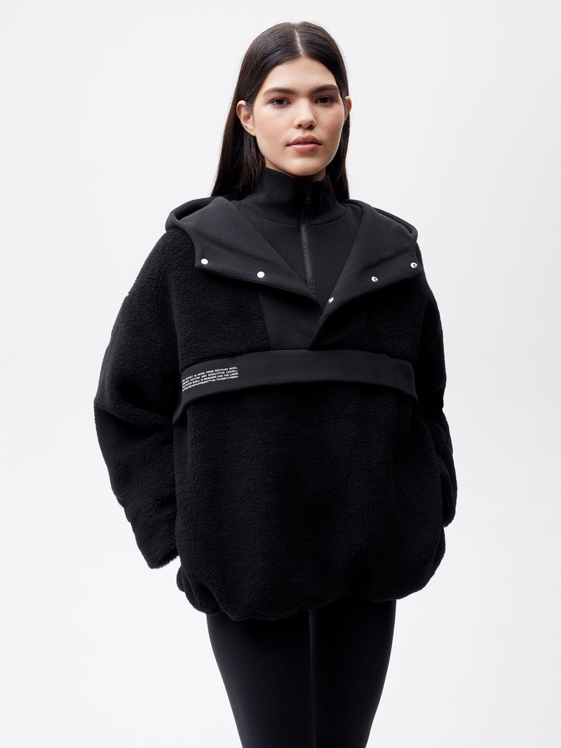PANGAIA Womens Recycled Wool Fleece Half Zip Jacket - Black outlook