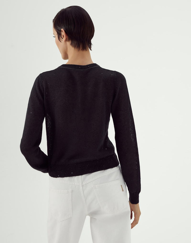 Linen and silk Diamond yarn cardigan with monili 2