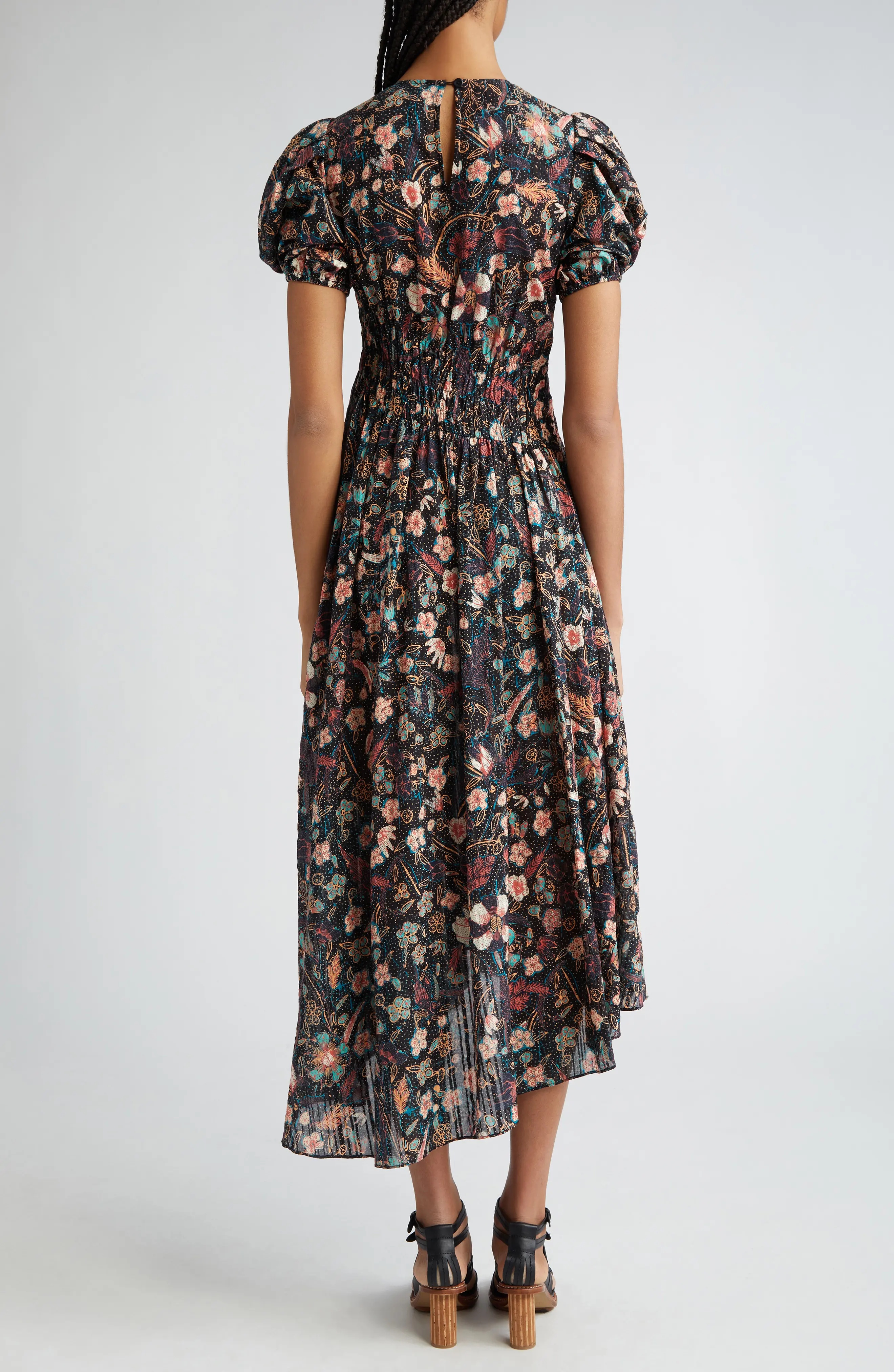 Eden Floral Puff Sleeve Cotton Blend Midi Dress - 2