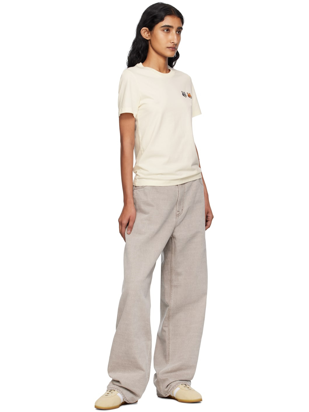 Beige Double Bold Fox Head T-shirt - 4
