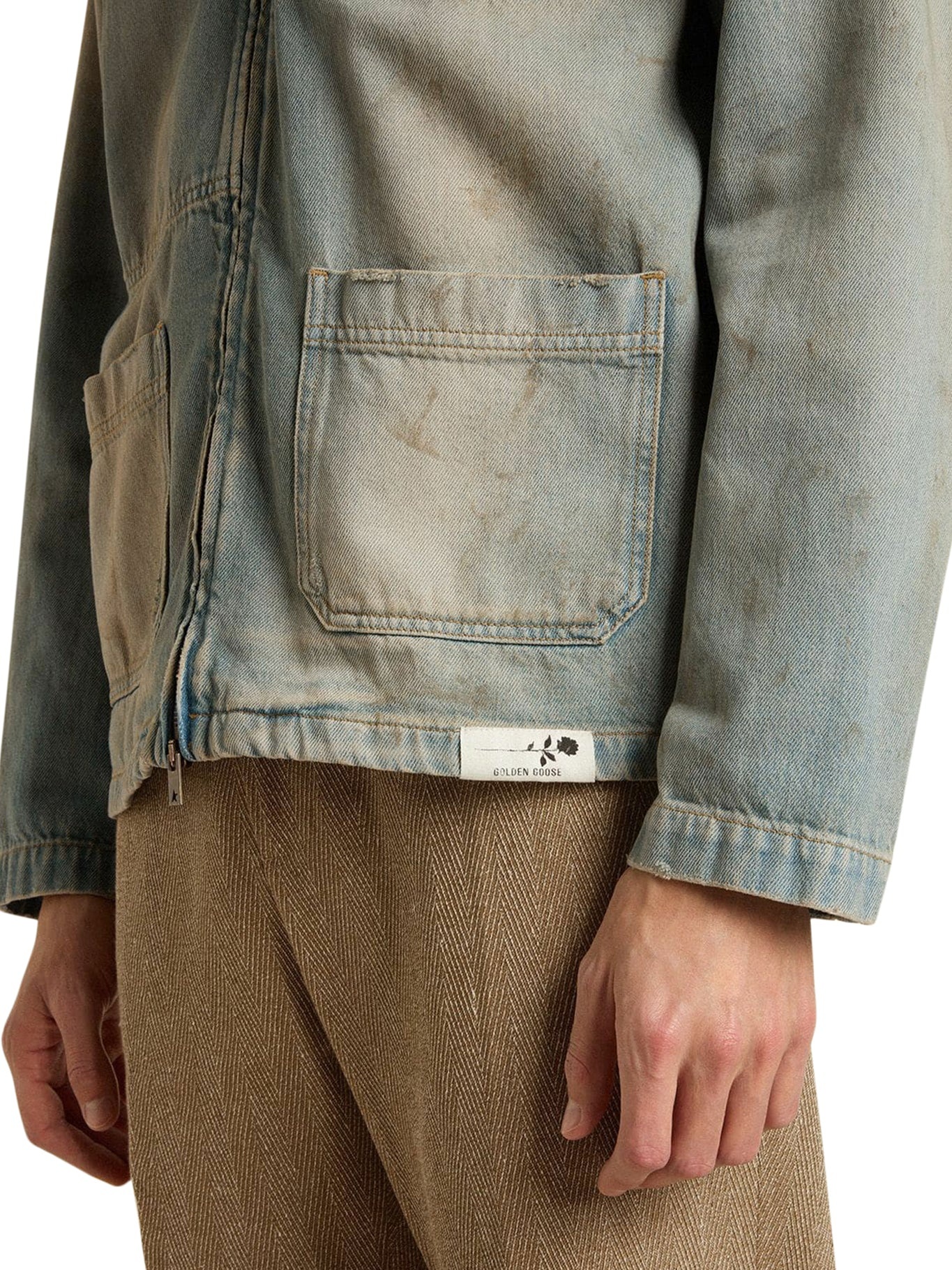 MEN`S DISTRESSED EFFECT DENIM JACKET WITH ZIP - 5