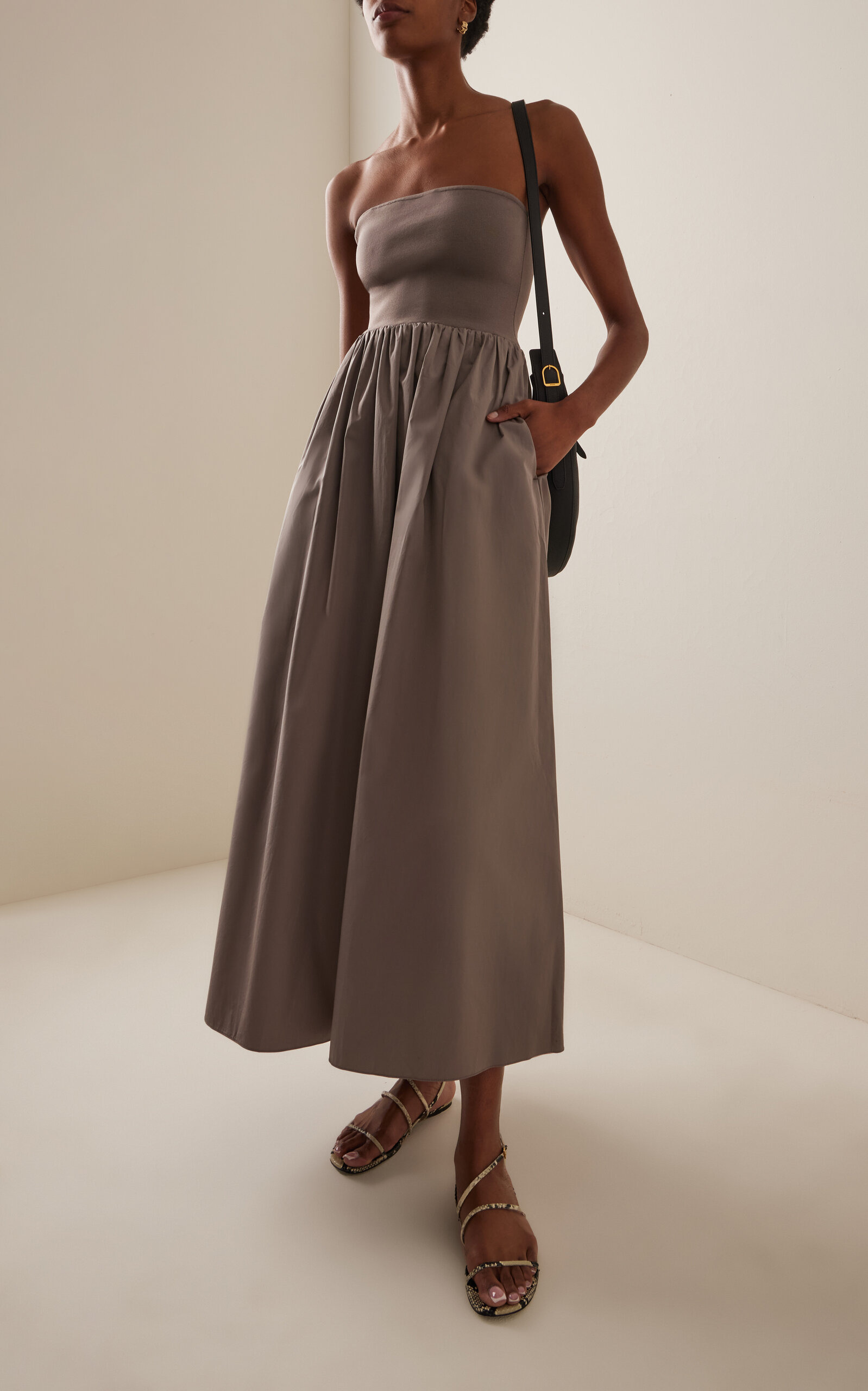 Exclusive Strapless Knit and Cotton Maxi Dress taupe - 2