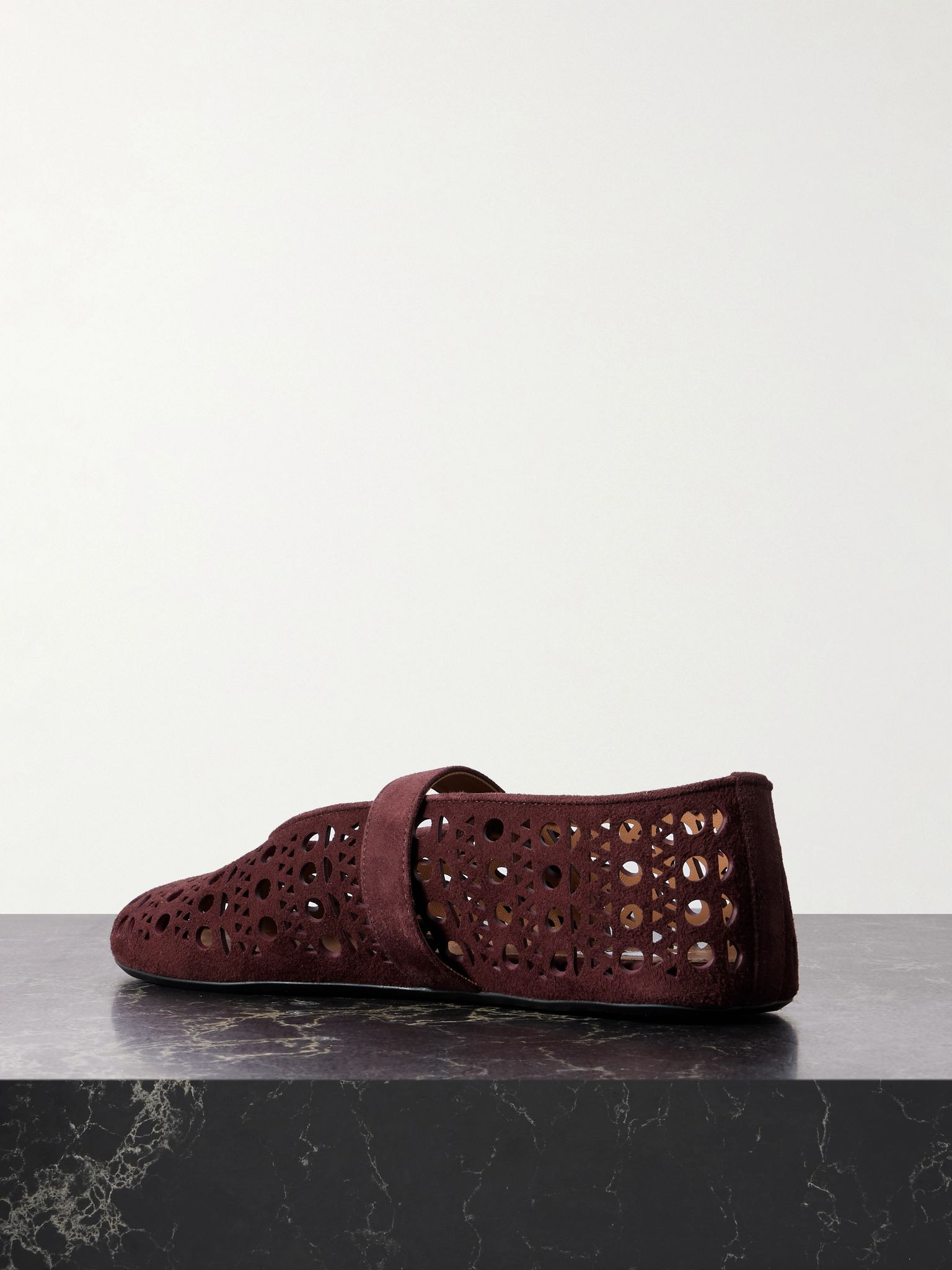 Laser-cut suede ballet flats Burgundy - 3