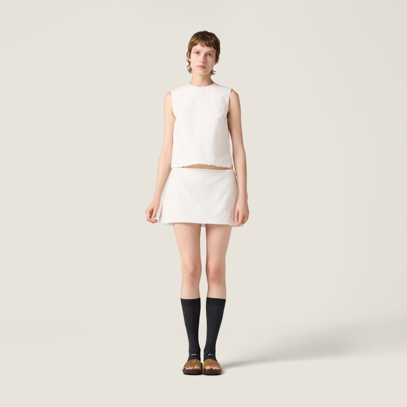 Miu Miu Embroidered slubbed canvas top outlook