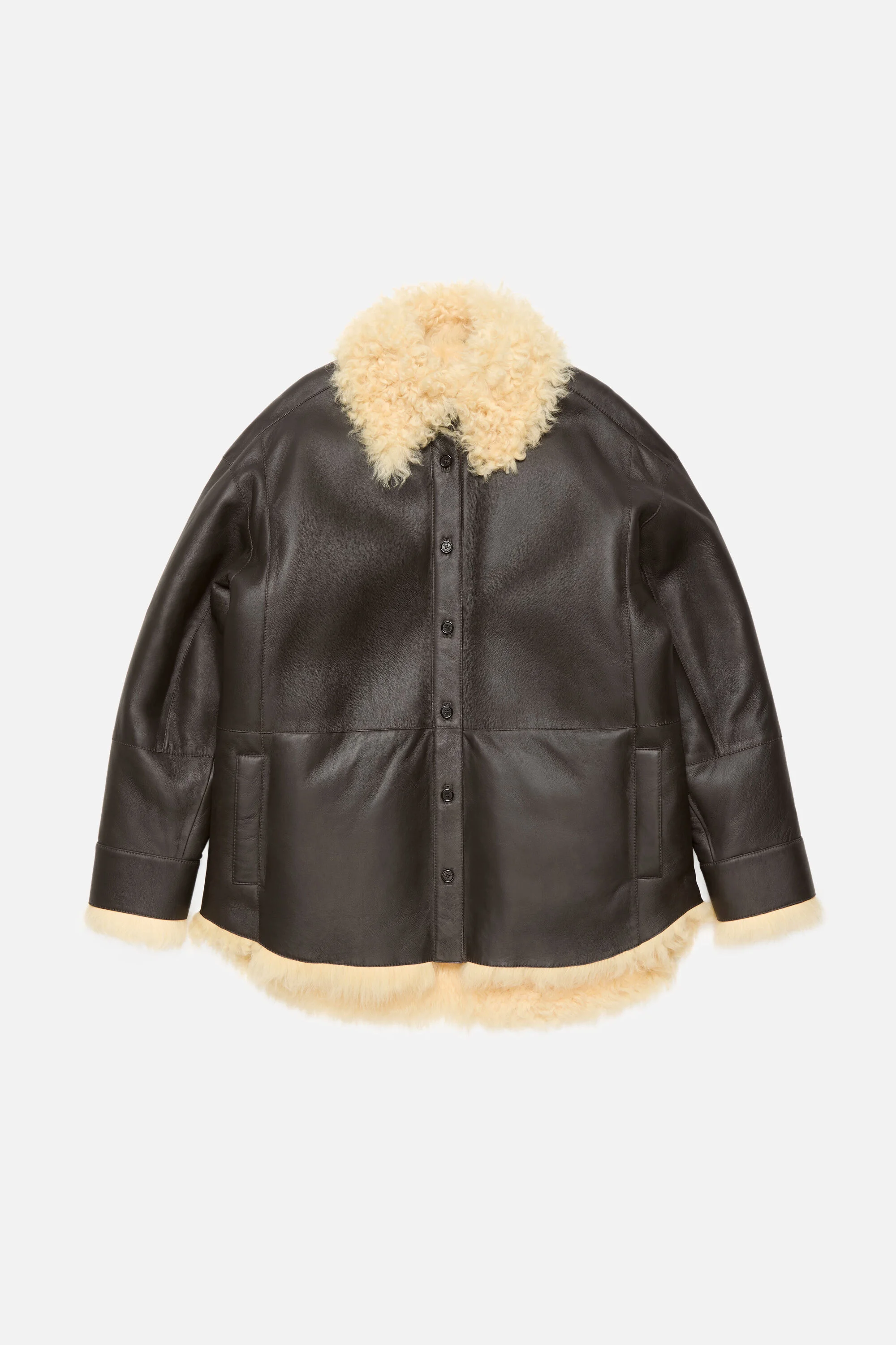 Shearling shirt jacket - Coffee brown/pale yellow - 1
